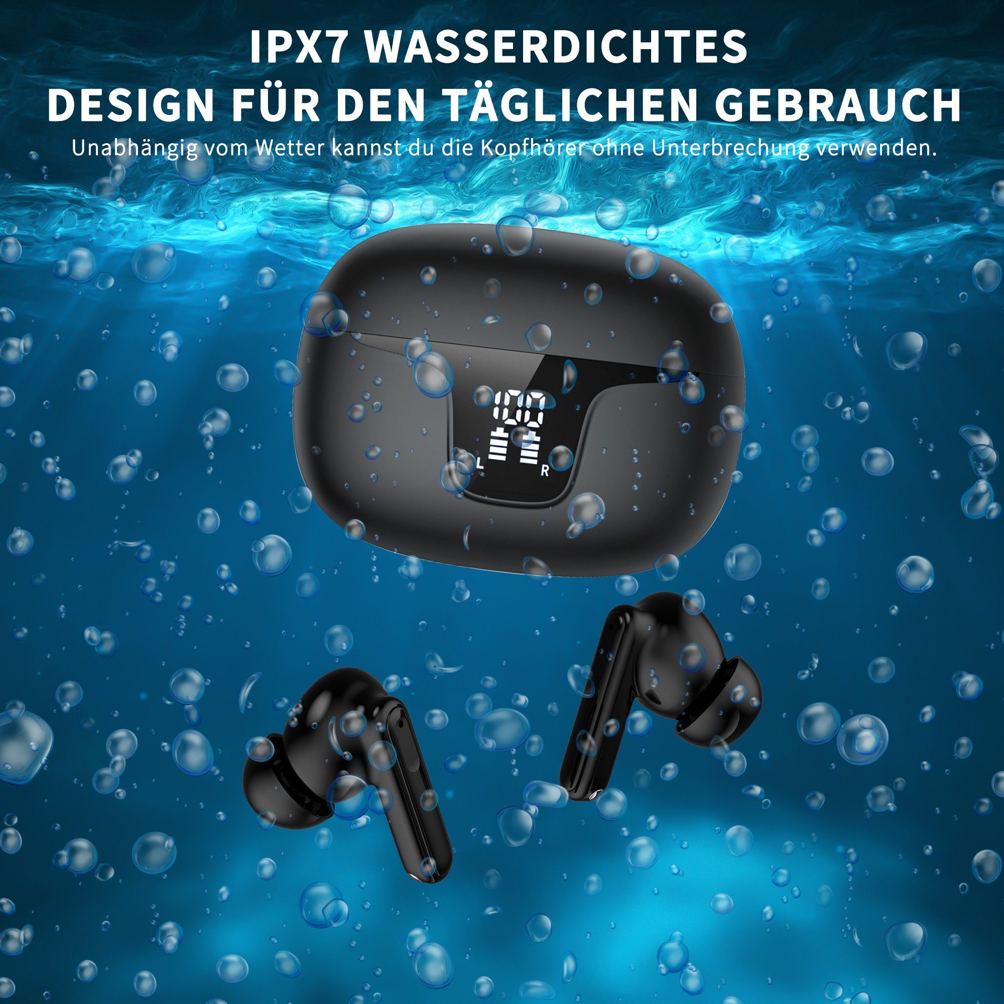 Giecy Bluetooth Kopfhörer, Mikrofon in ear Kopfhörer Kabellos Bluetooth 5.3 In-Ear-Kopfhörer (Voice Assistant, Siri, Bluetooth, Rauschunterdrückung, Touch Control, ENC Mikrofon, LED Anzeige kopfhörer, Wireless Headphones, Ohrhörer Bluetooth)