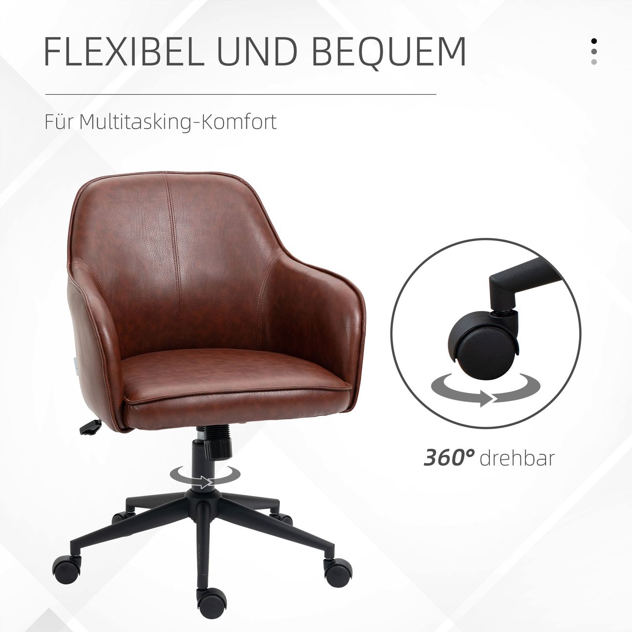Vinsetto Schreibtischstuhl mit Wippfunktion, Rollen Höhenverstellbarer Bürostuhl