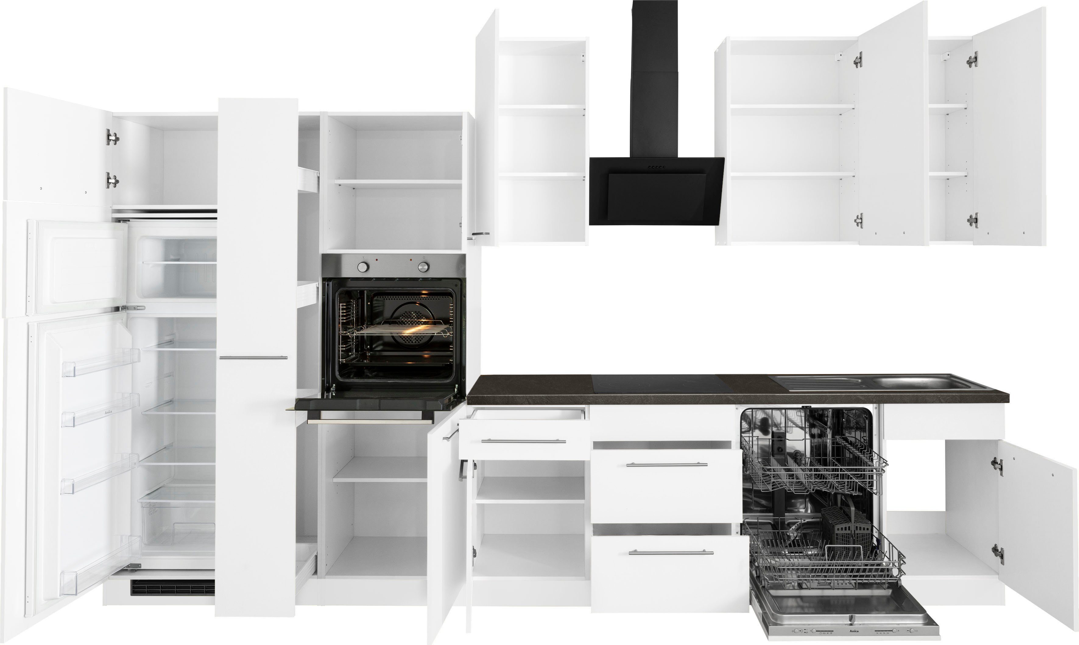 wiho Küchen Küchenzeile Unna, mit E-Geräten, Breite 370 cm