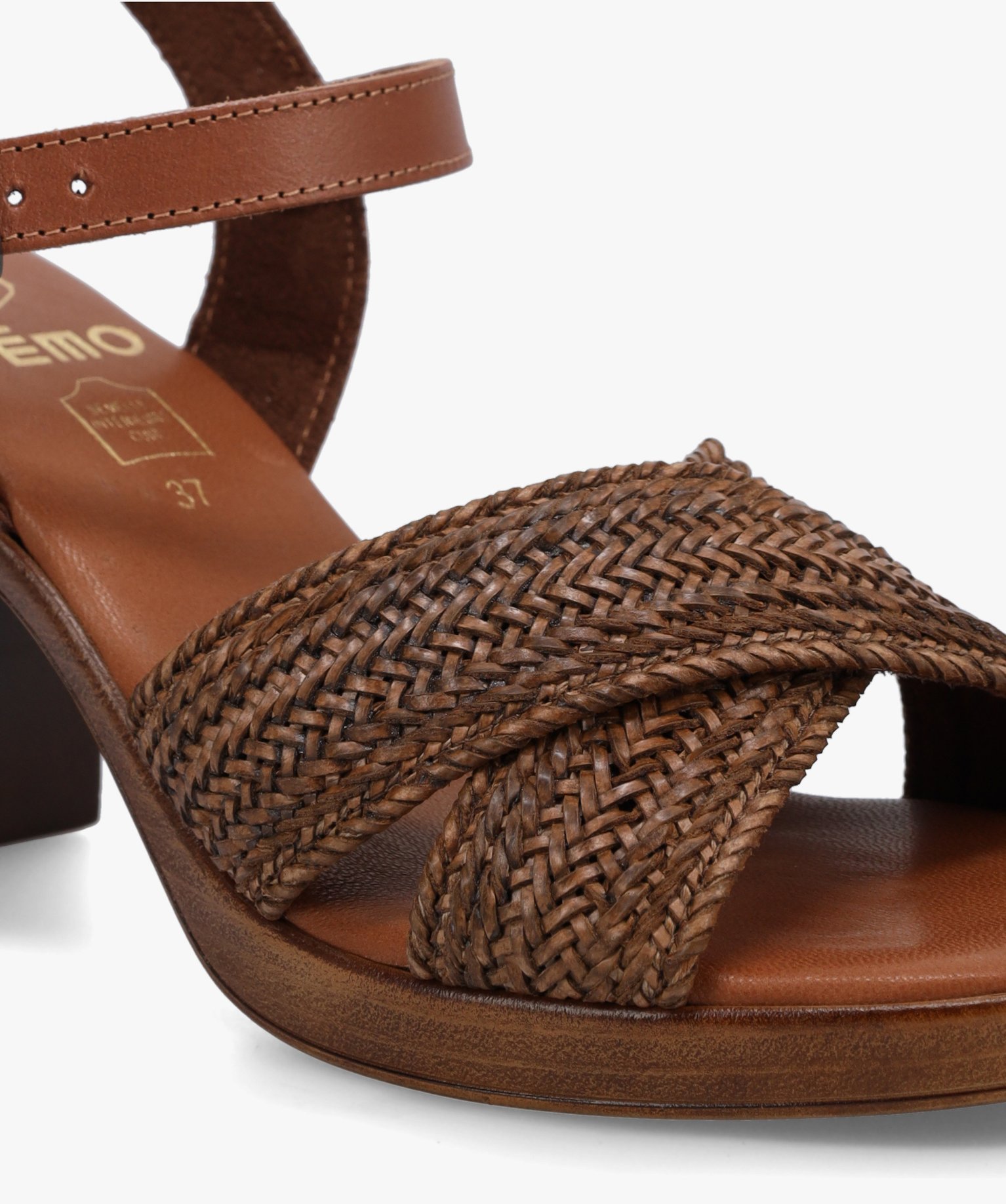 Sandales femme à talon haut et brides tressées camel | GEMO