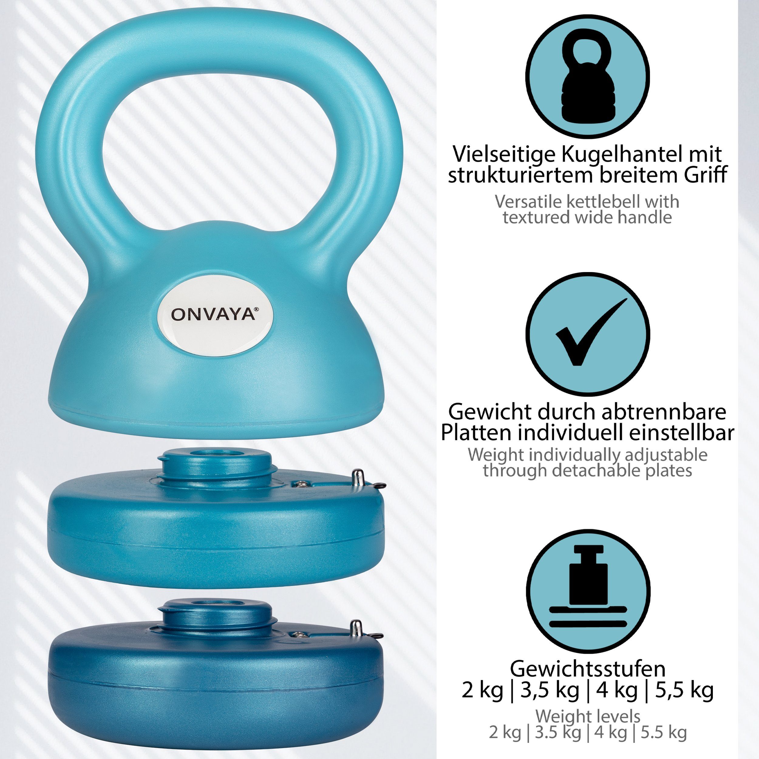 ONVAYA Kettlebell Verstellbare Kugelhantel, Hantelscheiben, Hantel Set, Schwunghantel
