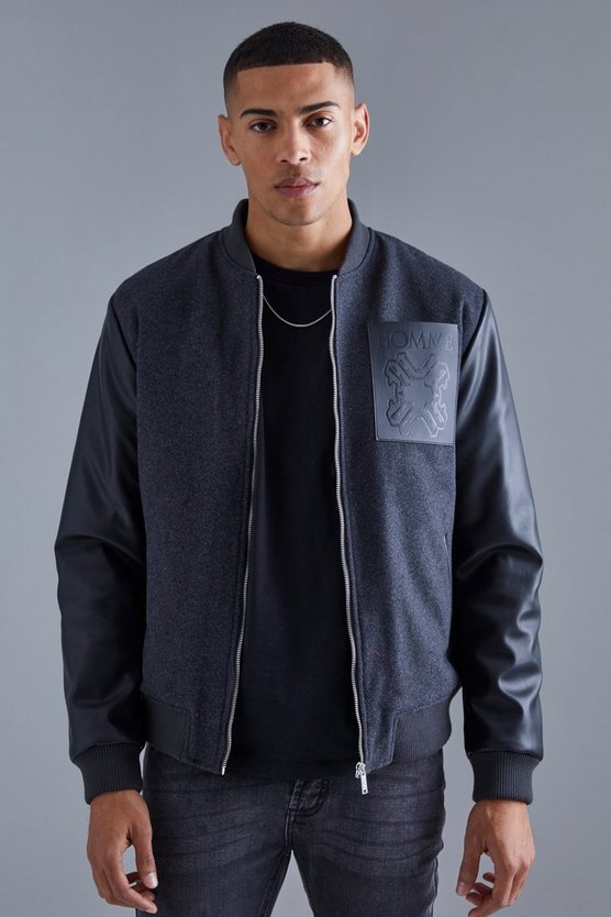 Melton Bomberjacke mit PU-Aufnäher