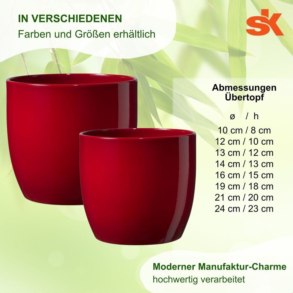 Heimwerkercenter Übertopf Set - Kermikübertopf Basel ø10 cm, bordeaux + Kulturtopf ø8