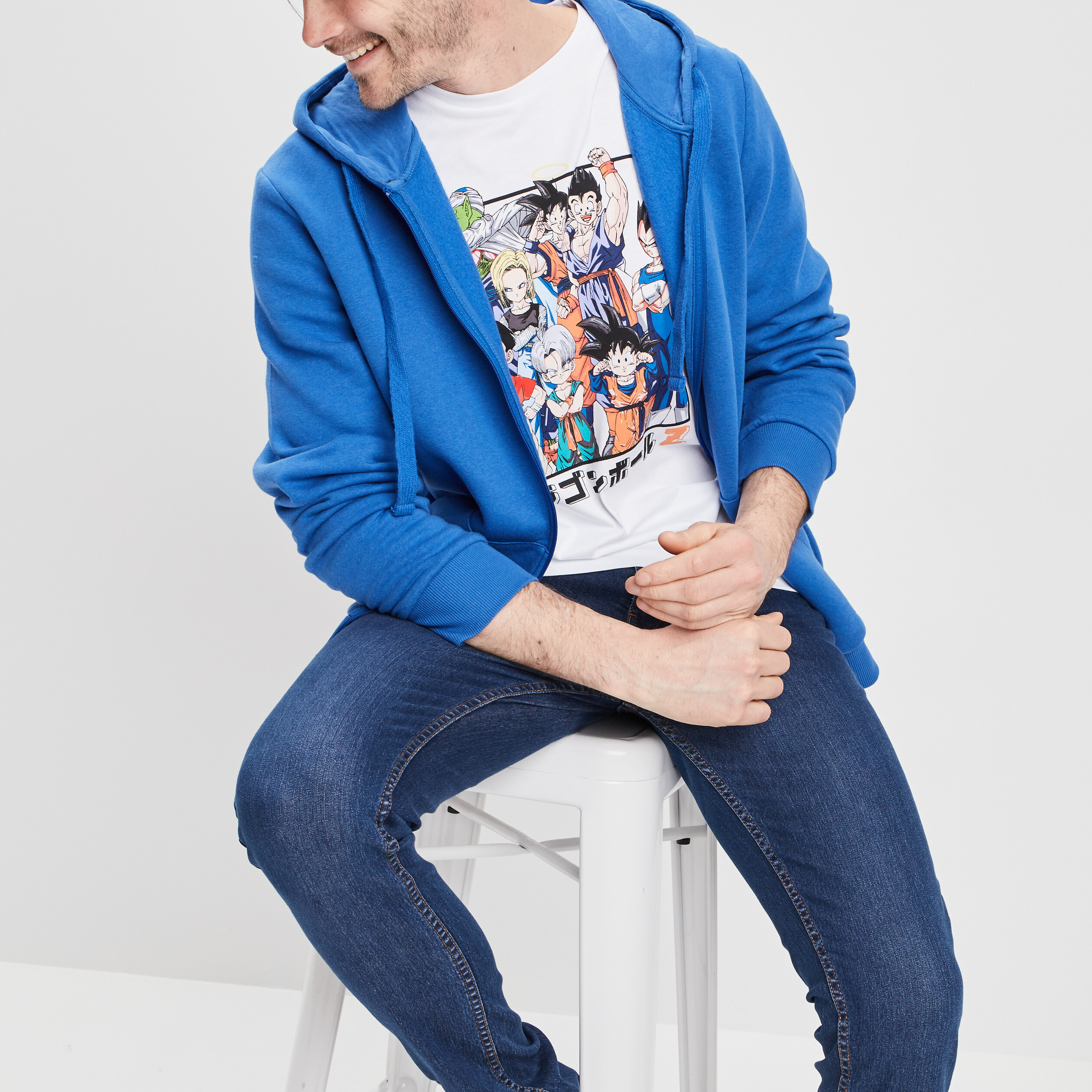 Sweat zippé molleton à capuche bleu roi homme | La Halle