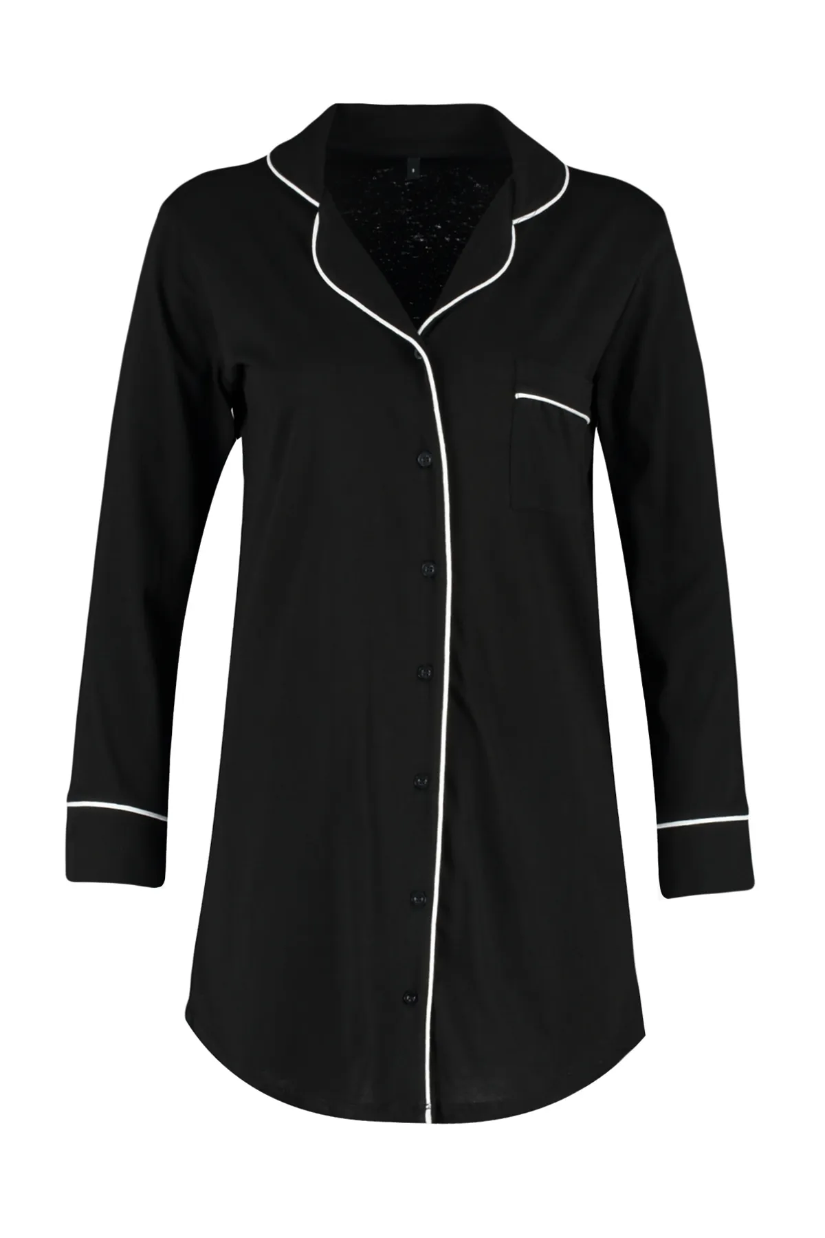 Trendyol Collection  Schwarzes Nachthemd aus Strick mit Paspelierung aus 100 % Baumwolle THMAW24GC00012