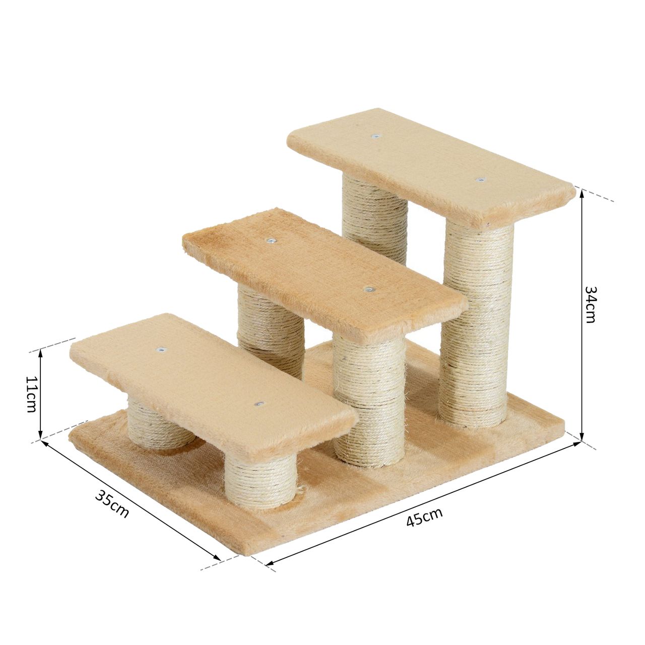PawHut Tiertreppe Katzentreppe Hundetreppe 3 Stufen Treppe für Katze und Hunde Plüsch Creme 45 x 35 x 34 cm