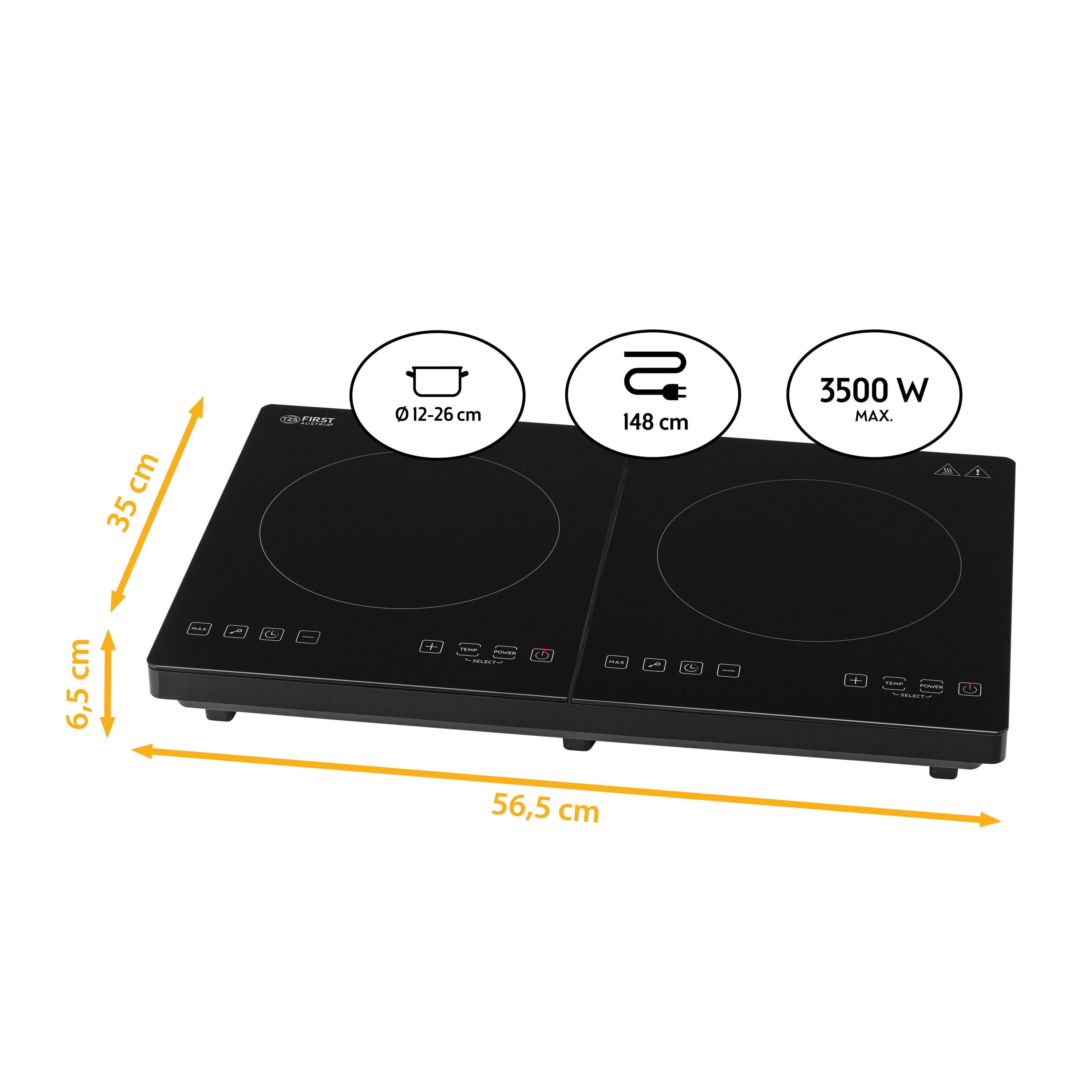 TZS FIRST AUSTRIA Doppelkochplatte Induktion Kochplatte, 3500W, Keramik, Temperaturregelung, Temperaturregelung, Glaskeramik, Doppelkochplatte