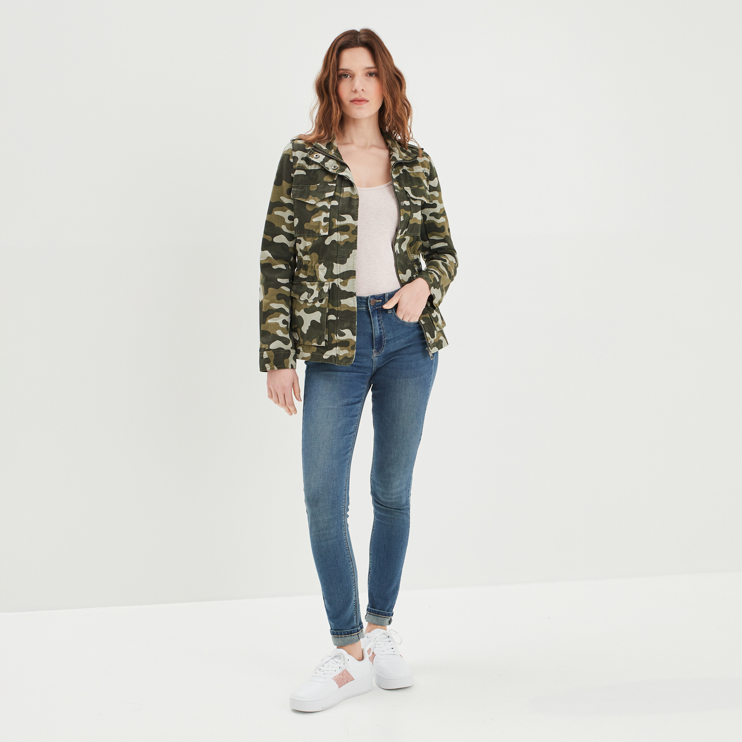 Veste parka droite col montant vert kaki femme | La Halle
