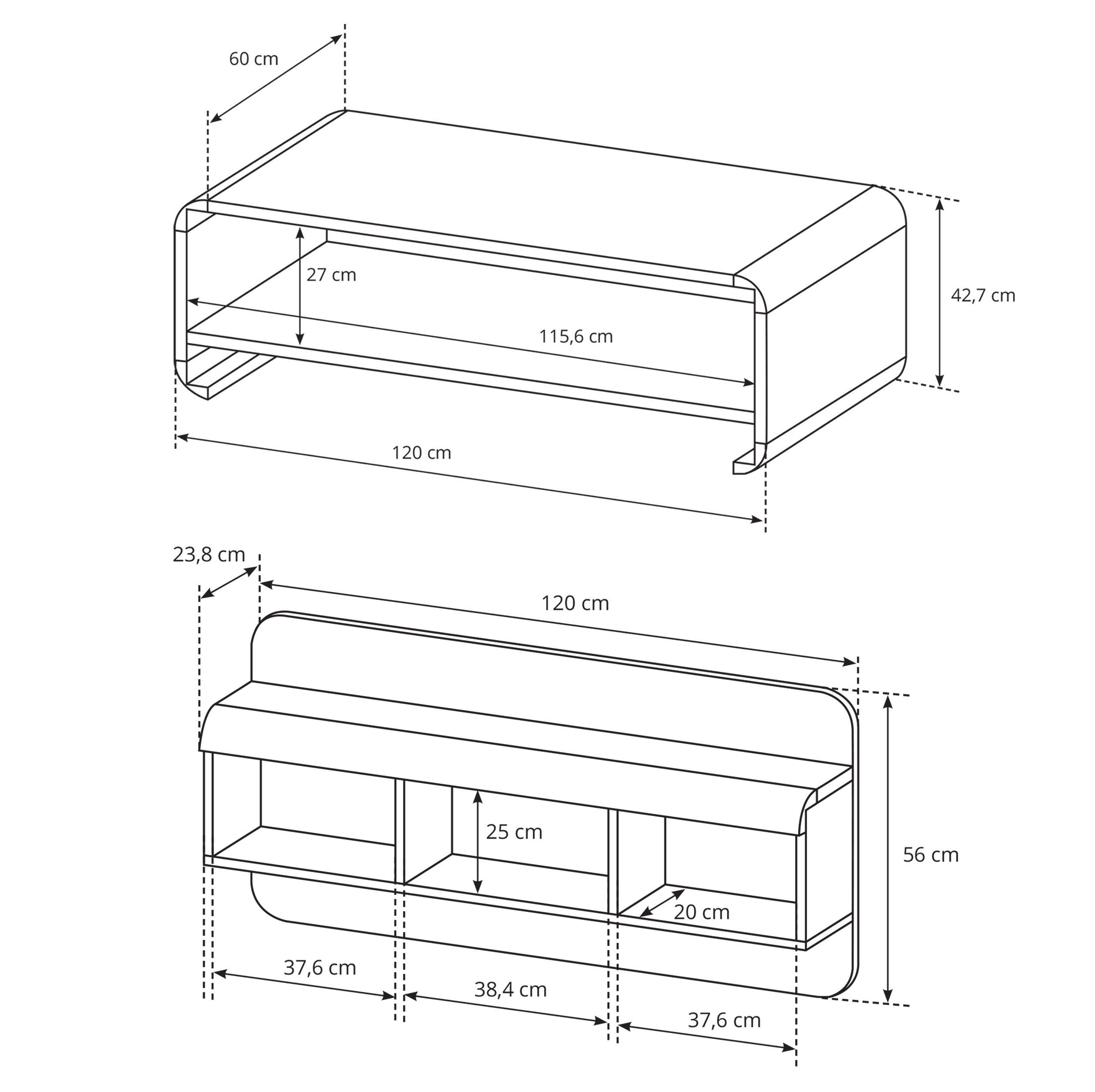 Furnix Wohnwand LIRYA Vitrinen niedrig und hoch, TV-Schrank, Couchtisch und Regal, hochwertig, Gesamt: B228,2 x H49,2 x T40 cm, made in EU
