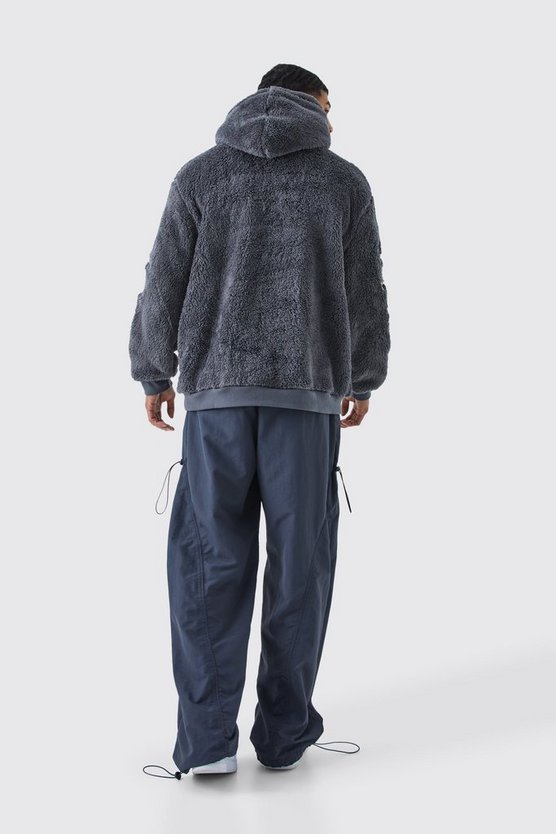 Floraler Oversize Borg-Trainingsanzug mit Kapuze und Stickerei