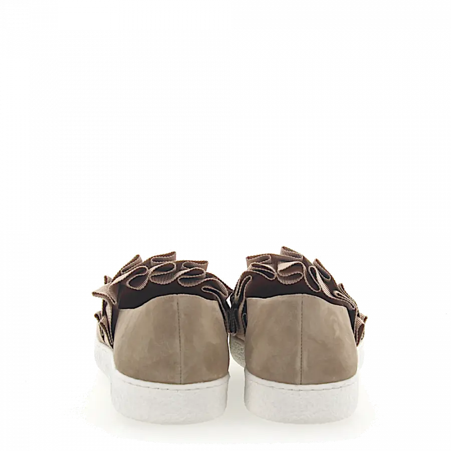 Unützer - Sneaker 8249 Veloursleder beige Stoff Raffung - grau