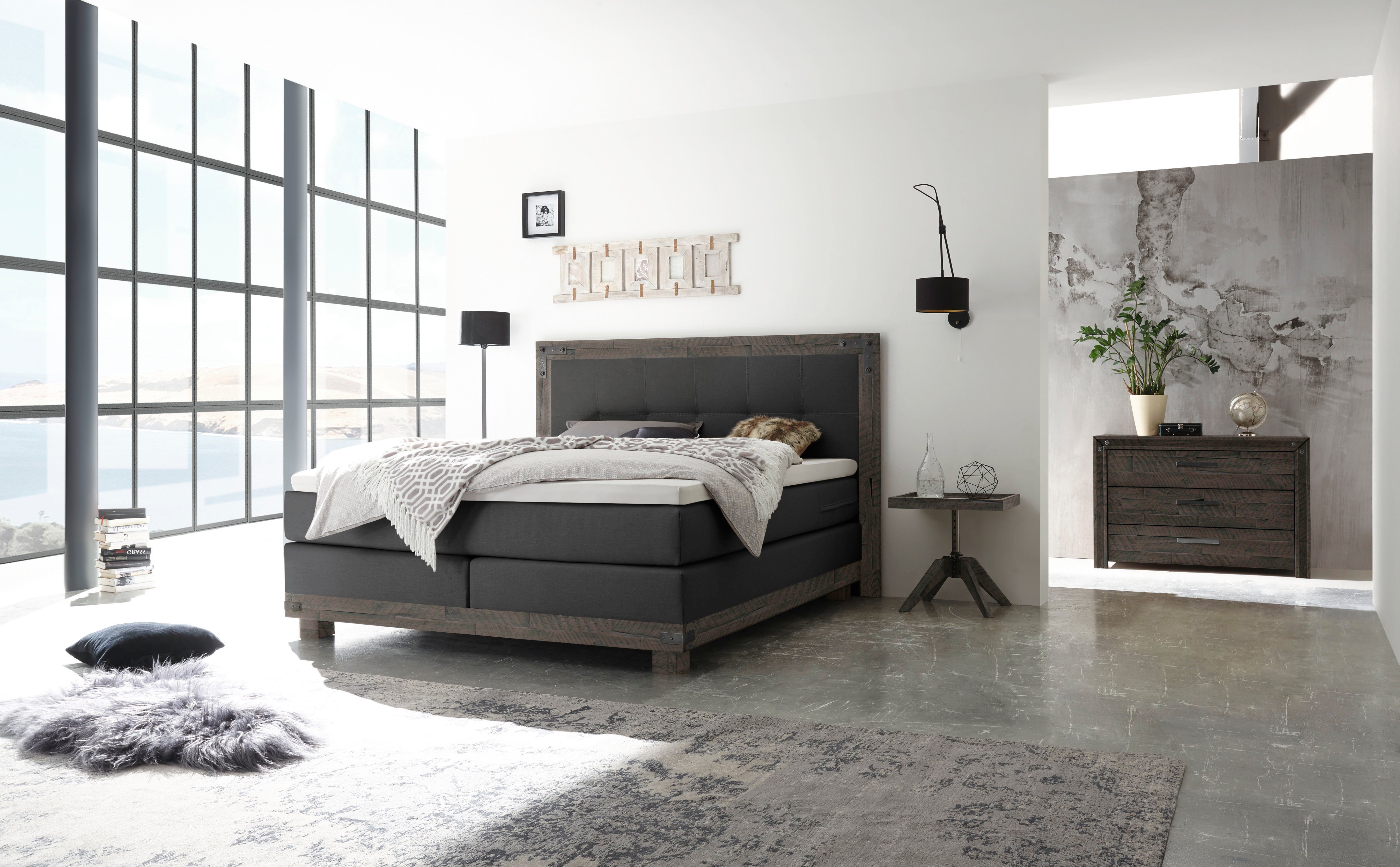 HASENA Boxspringbett Chicago, im Vintagelook mit Punktsteppung im Kopfteil, Massivholz-Umrandung