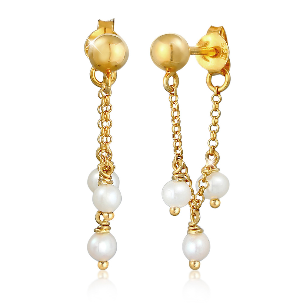 Elli Elli Boucles d'Oreilles Clou d'oreille pour femme - Chaîne élégante avec perles d Boucles d'oreilles