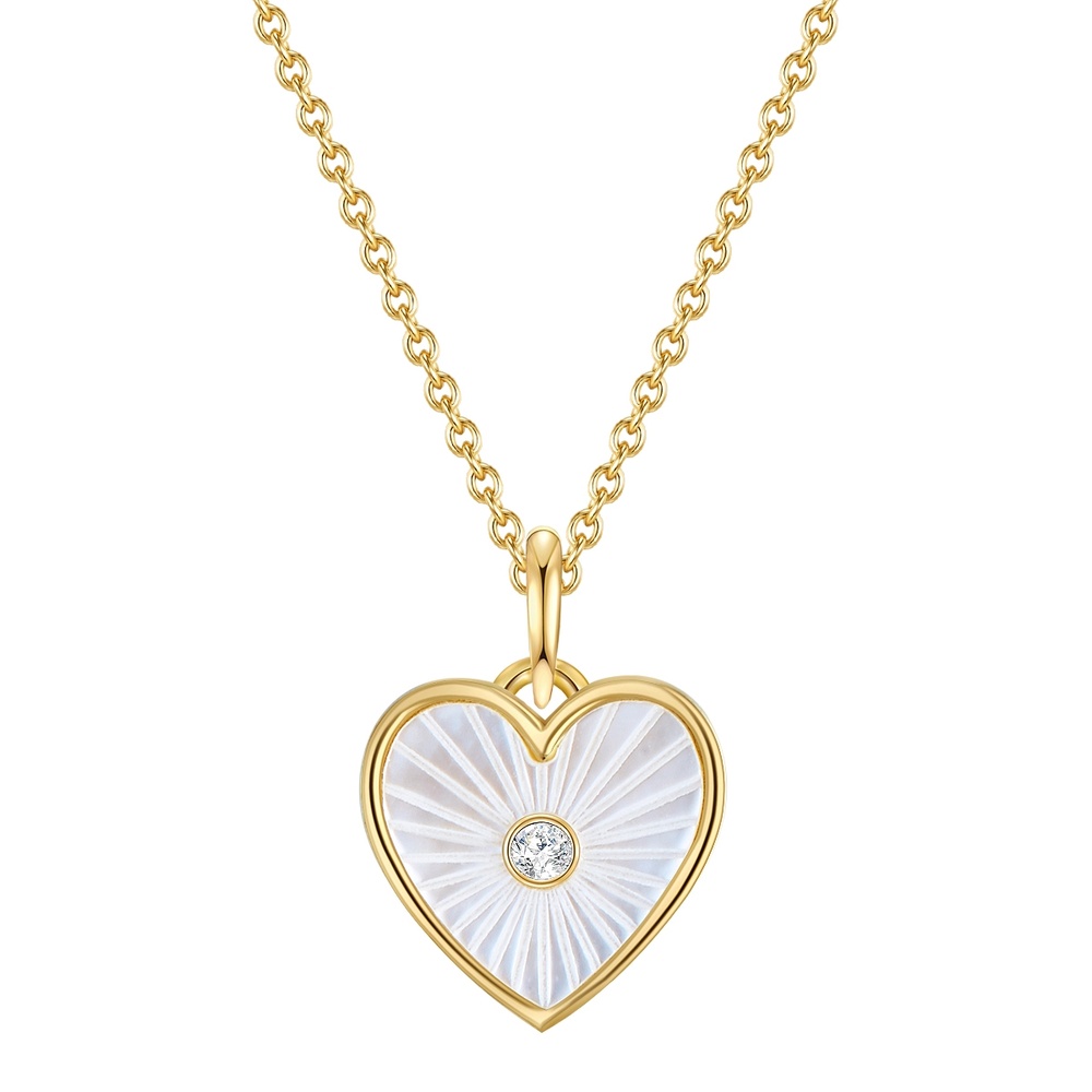 Glanzstücke München Collier en argent Coeur Argent sterling Oxyde de zirconium (CZ) Nacre en Or jaune collier