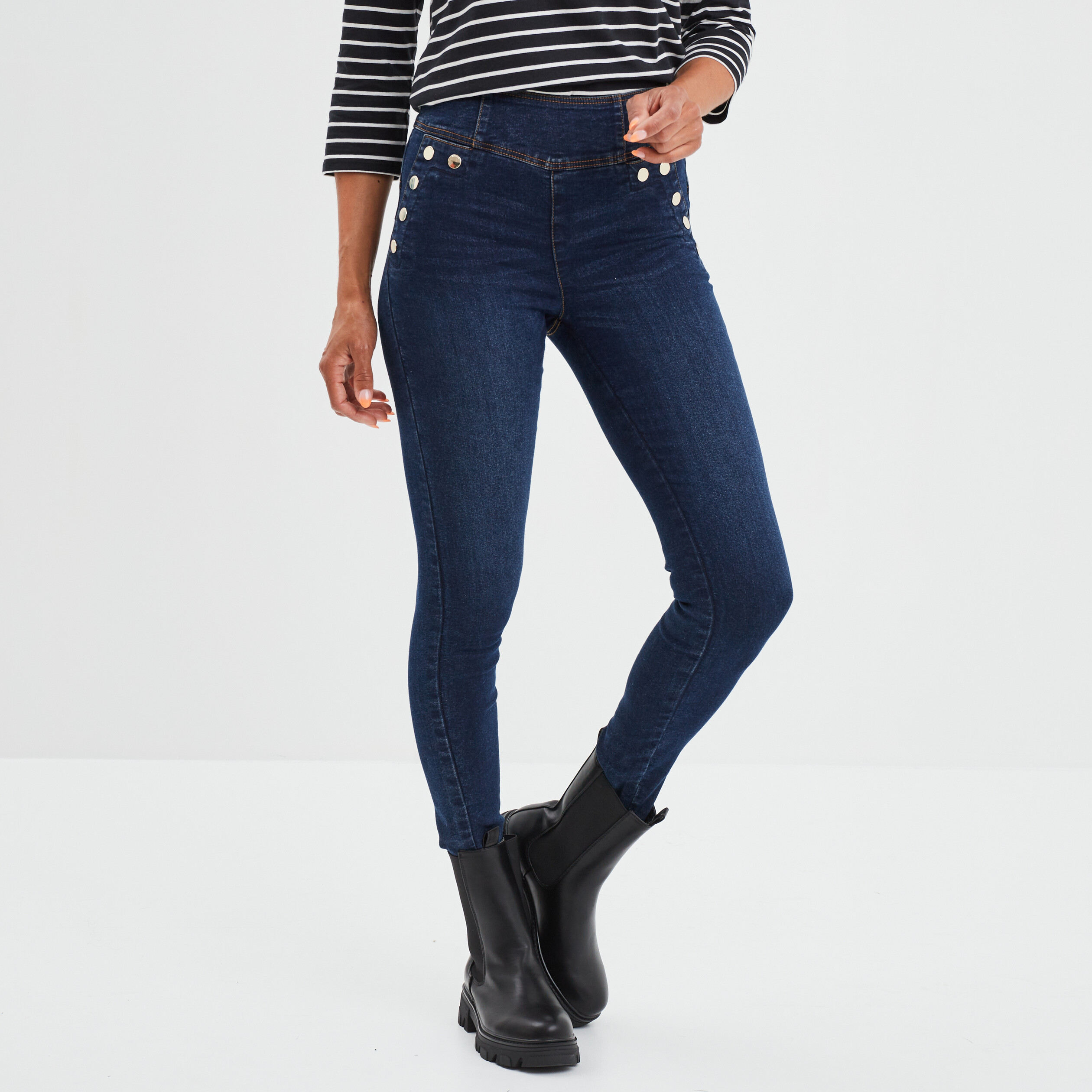 Jeans slim push-up à pont denim blue black femme | La Halle
