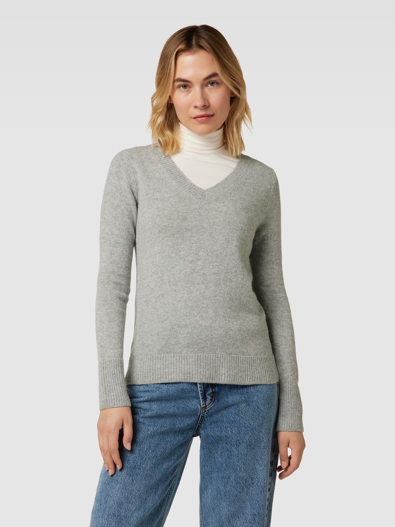 Strickpullover aus Wolle mit V-Ausschnitt in mittelgrau meliert