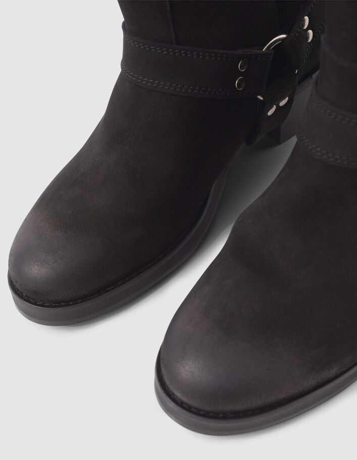 Boots noirs cuir velours esprit motard Femme