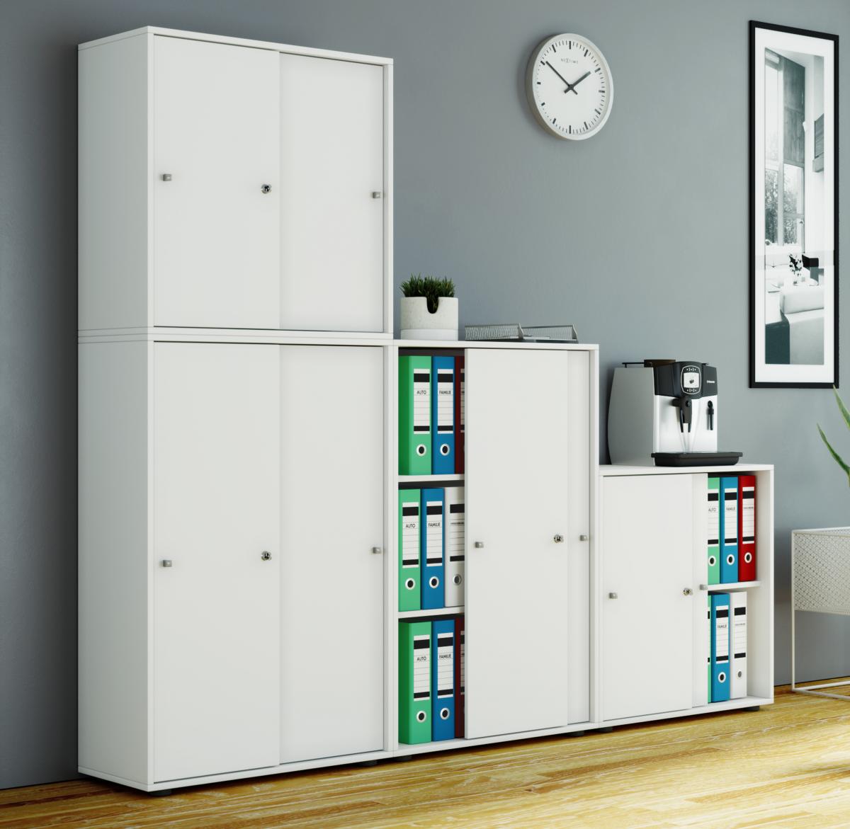 VCM Büroschrank Lona XL mit Schiebetüren Weiß