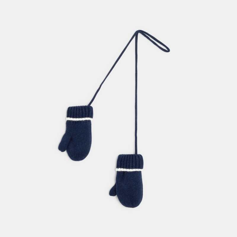 Moufles maille tricot doublé polaire bleues bébé garçon