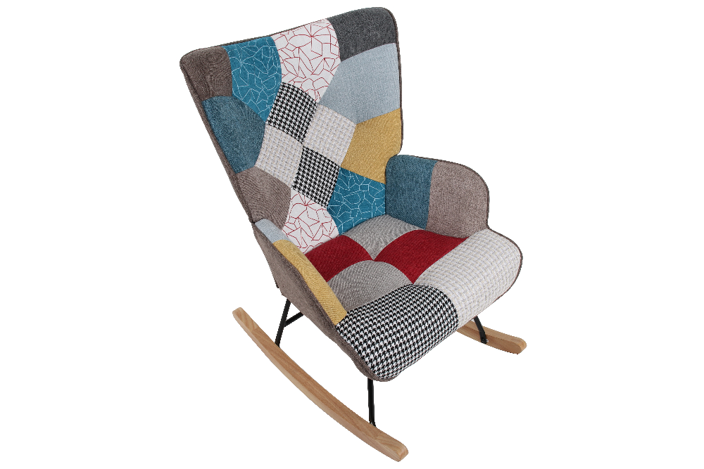 Better Home Skandinavischer Schaukelstuhl Schwingsessel Akzentstuhl CHESTER bis 120 kg, Stoffbezug Patchwork bunt