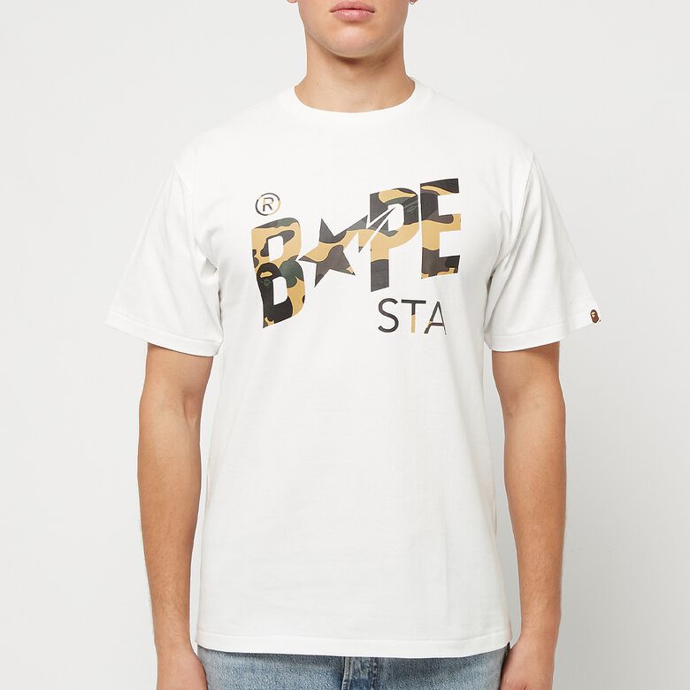 A Bathing Ape 1st Camo Bape Sta Logo Tee M white x yellow