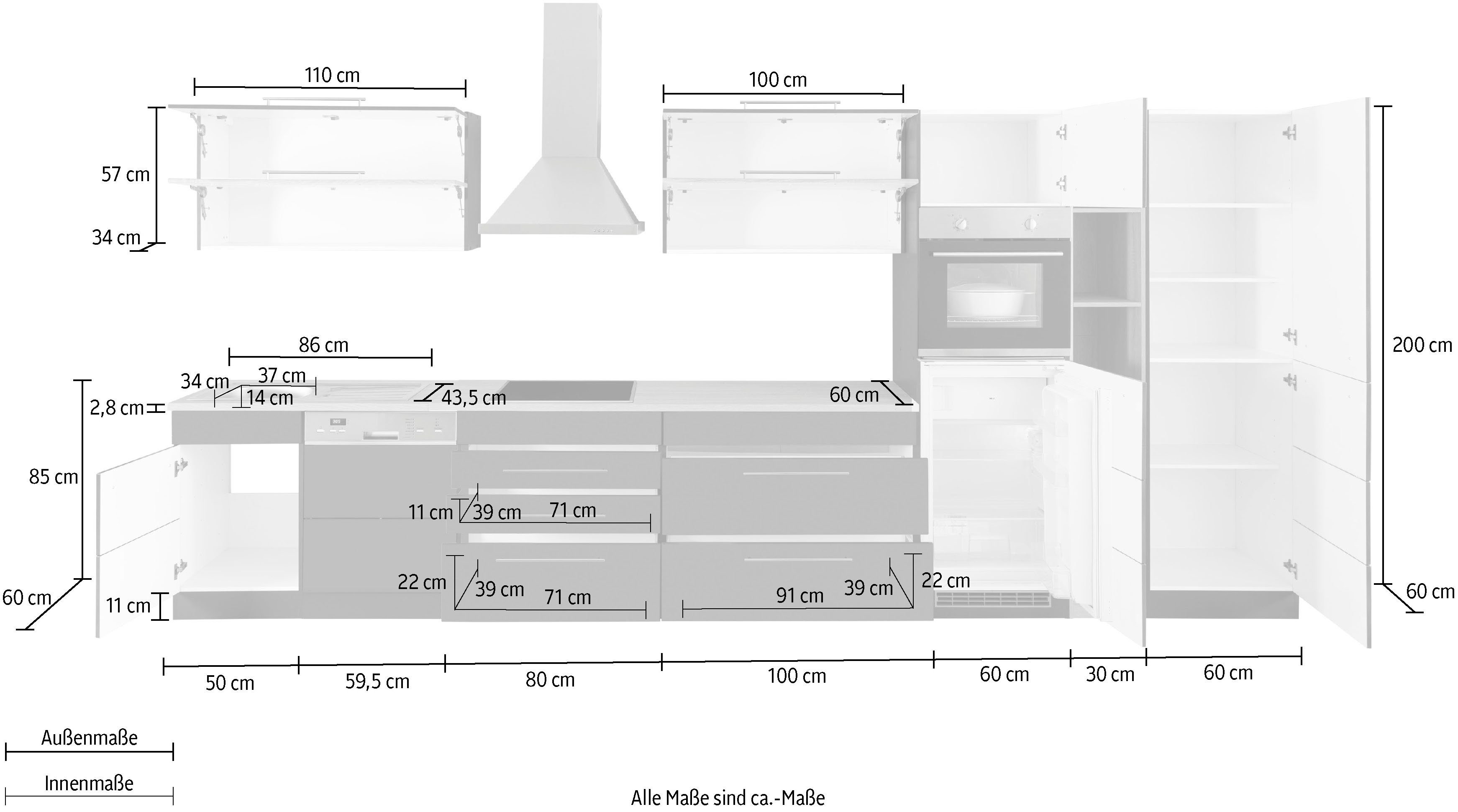 HELD MÖBEL Küchenzeile Wien, Breite 440 cm, wahlweise mit E-Geräten und Induktion