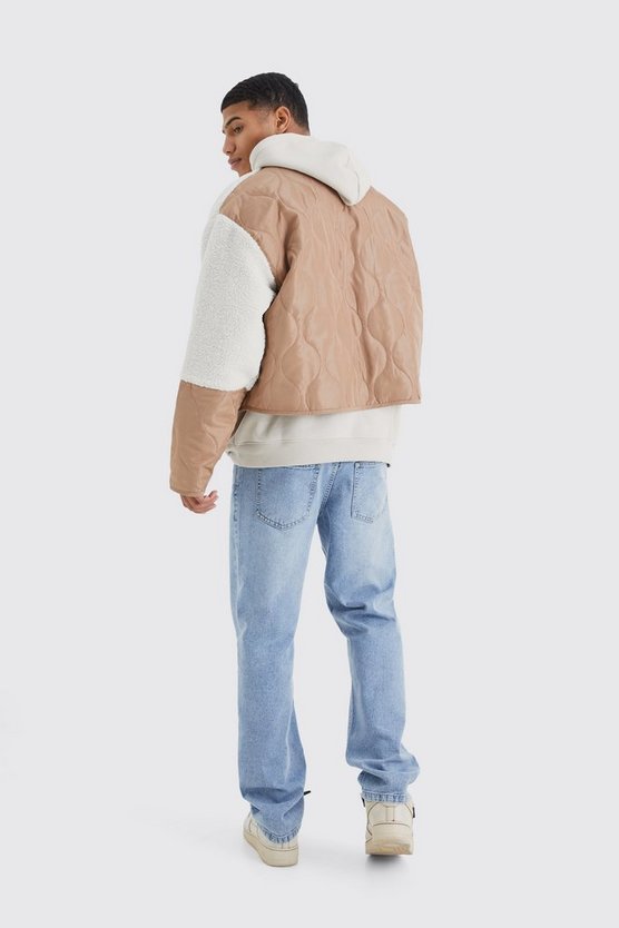 Kragenlose gesteppte Nylon-Bomberjacke