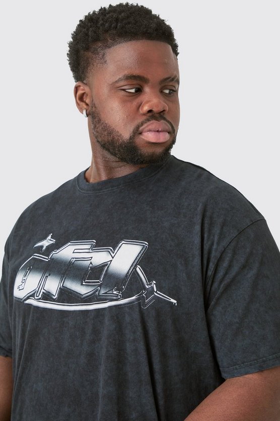 Plus zerrissenes Oversize T-Shirt mit Acid-Waschung und Metallic-Print