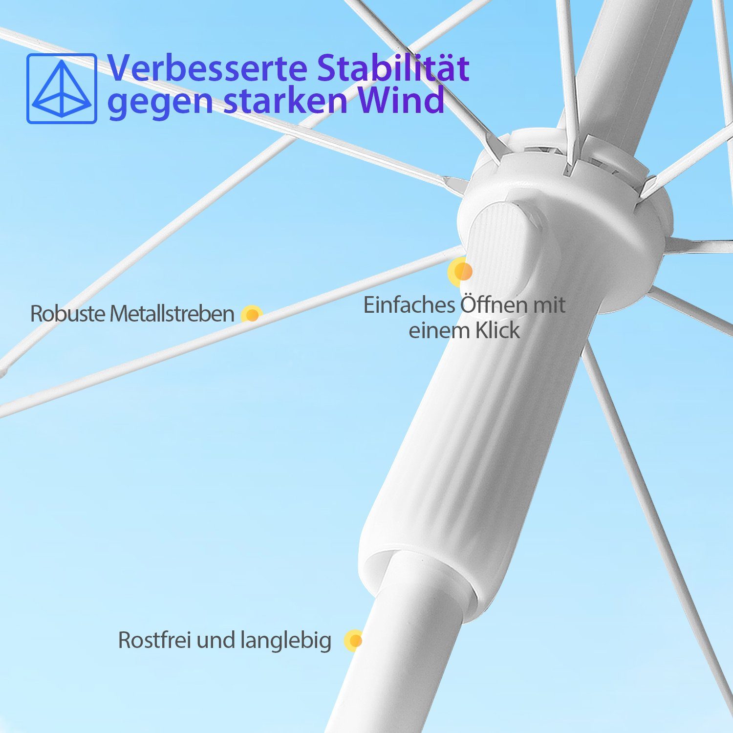 Sekey Sonnenschirm Ø1,80m Gestreifter Balkonschierm Sonnenschutz UPF 50+ Marktschirm, LxB: 200,00x180,00 cm, abnickbar, mit Schirmständer, mit Tragetasche