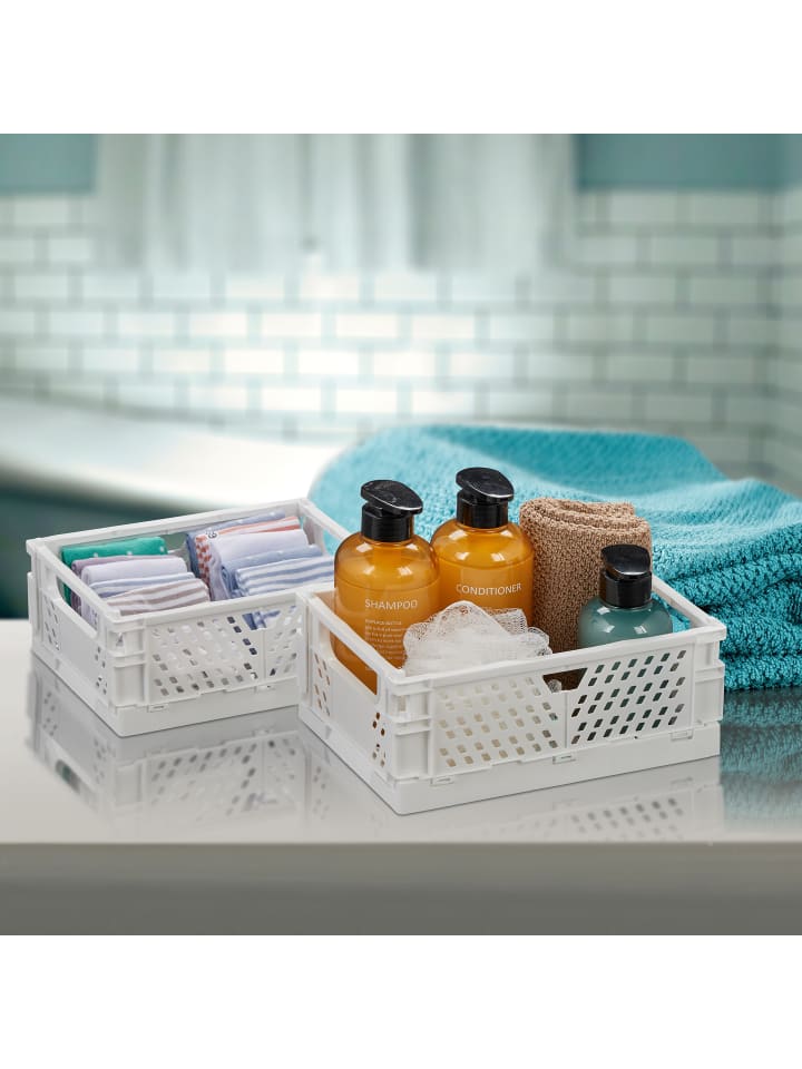 relaxdays 2 x Klappbox in Weiß - (B)25 x (H)10 x (T)16,5 cm günstig kaufen onesize
