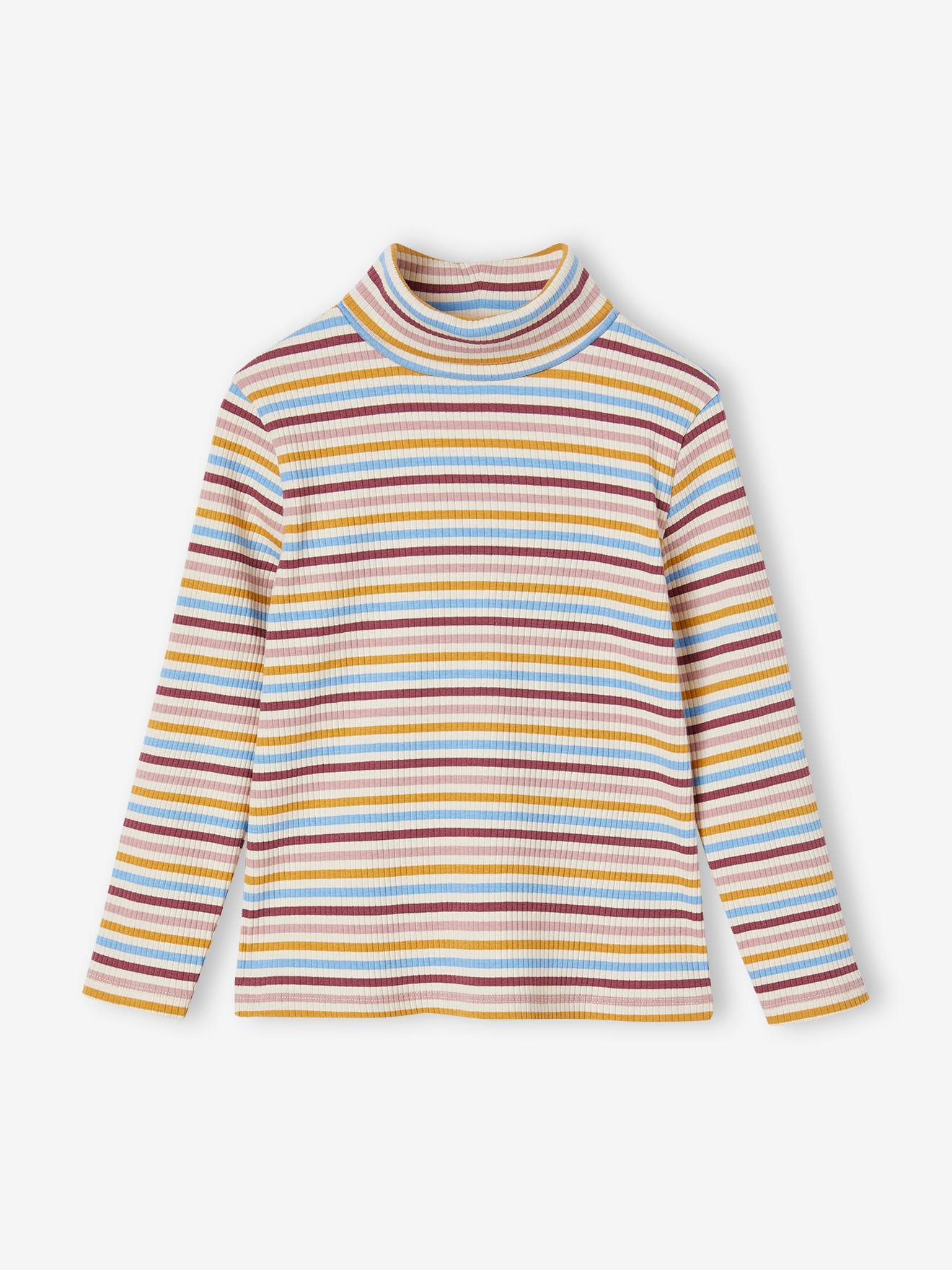 T-shirt col roulé en côtes fille multicolore