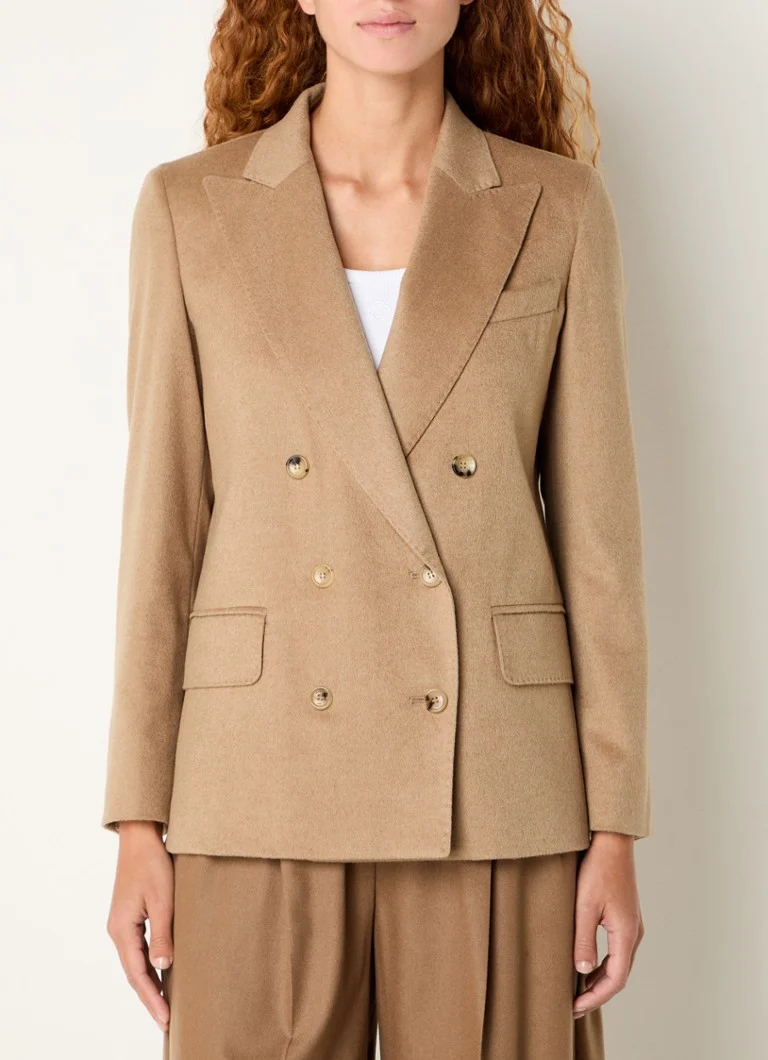 „MaxMara Sumero“ dvieilis kupranugario spalvos vilnos švarkas su atvartais kišenėse