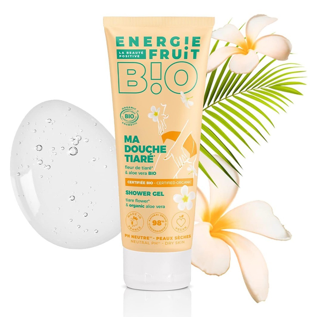 Energie Fruit økologisk dusjsåpe med tiareblomst og økologisk aloe vera, 98 % naturlig utvunnede ingredienser
