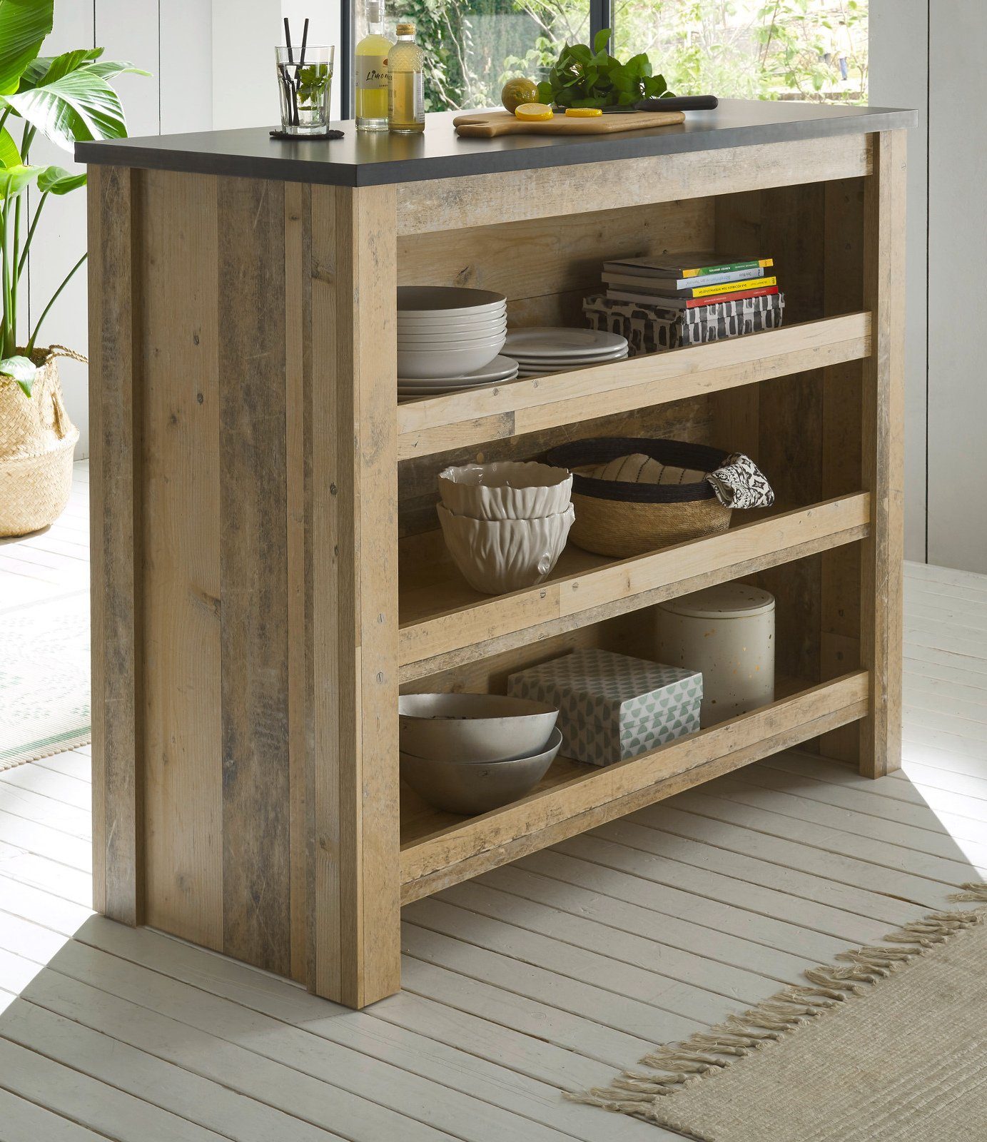 Furn.Design Barschrank Stove (Küchentheke in Used Wood Vintage, 130 x 106 cm) als Küchentheke oder gemütliche Bar