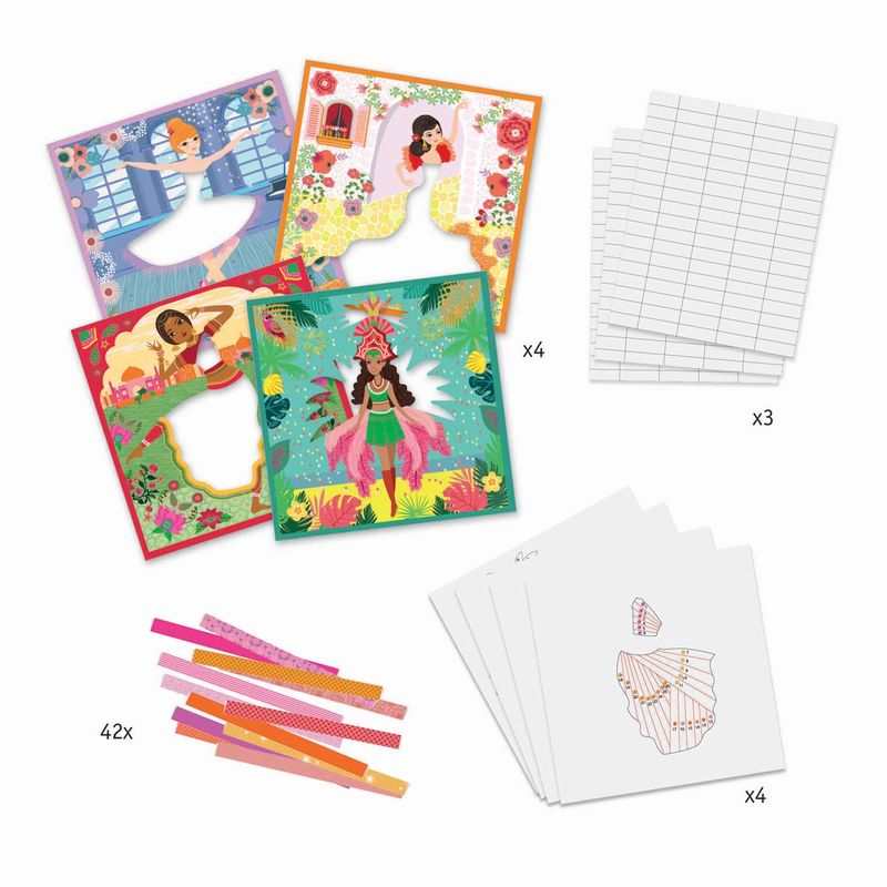 Coffret 4 tableaux danseuses en papier plissé
