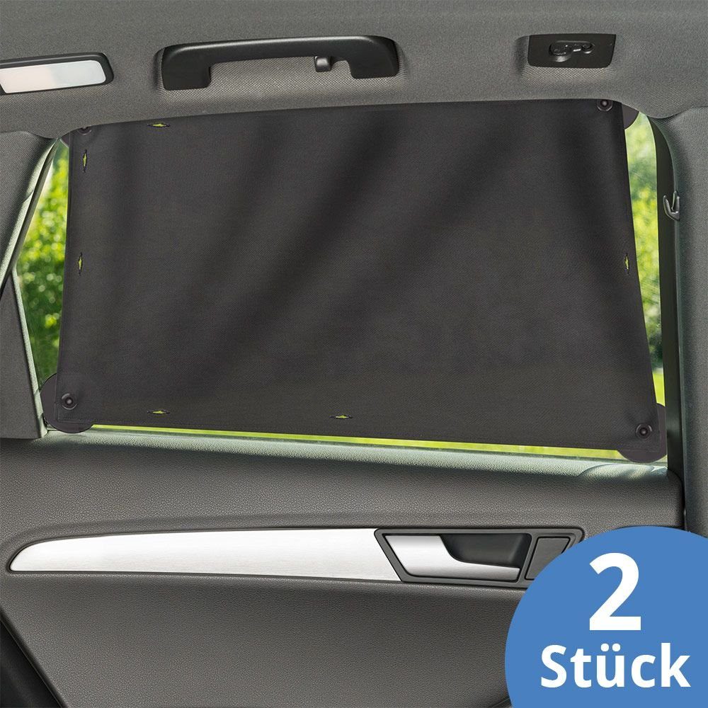 Sonnenschutz Universal - Doppelpack - Dunkelgrau, Zamboo, Sonnenschutz Tuch für Auto Seitenscheiben mit Saugnapf Befestigung
