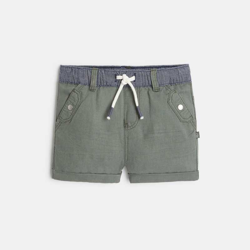 Short en lin et coton vert bébé garçon
