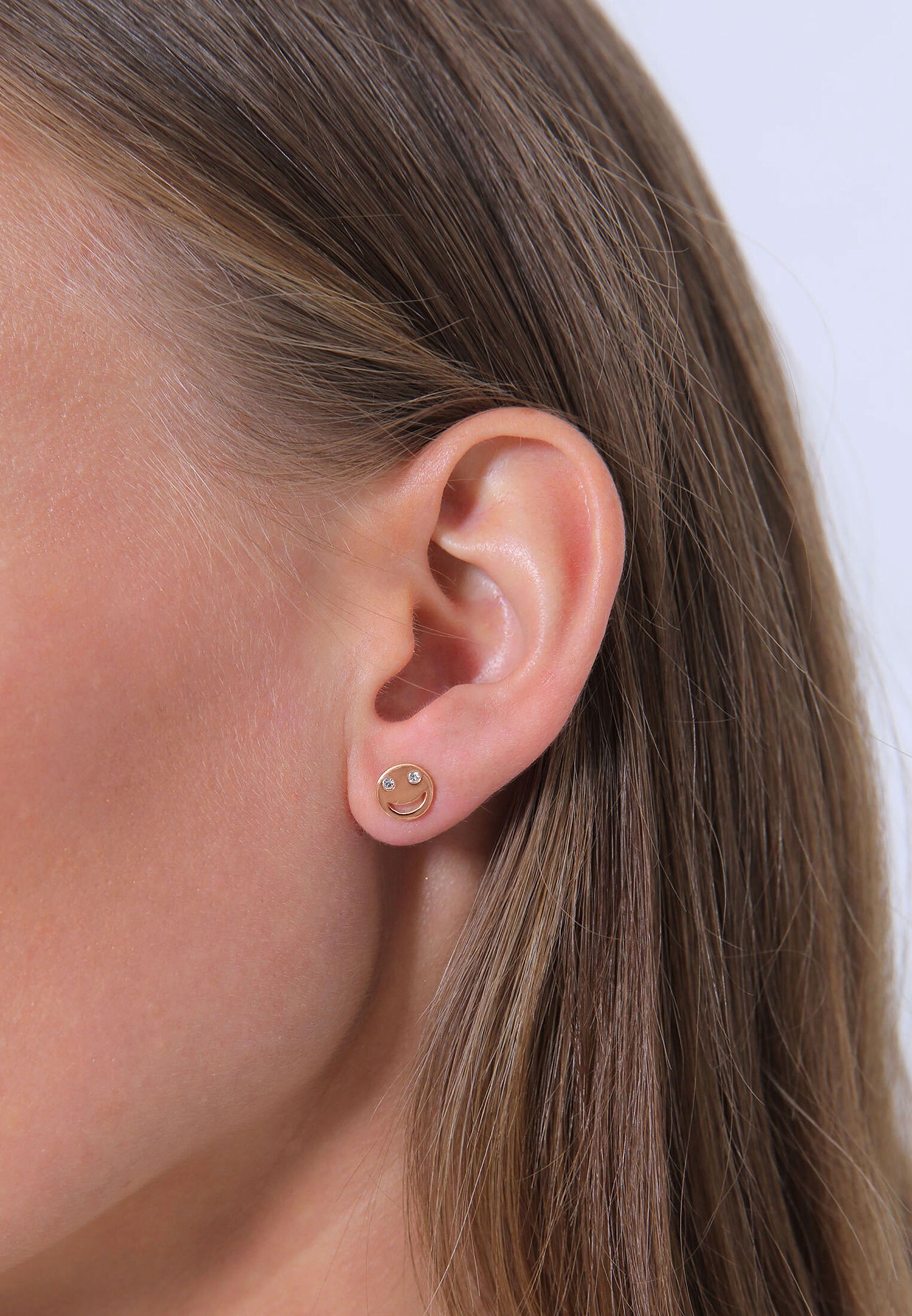 Pendientes de botón Elli para mujer con carita sonriente y cristal en plata de ley 925