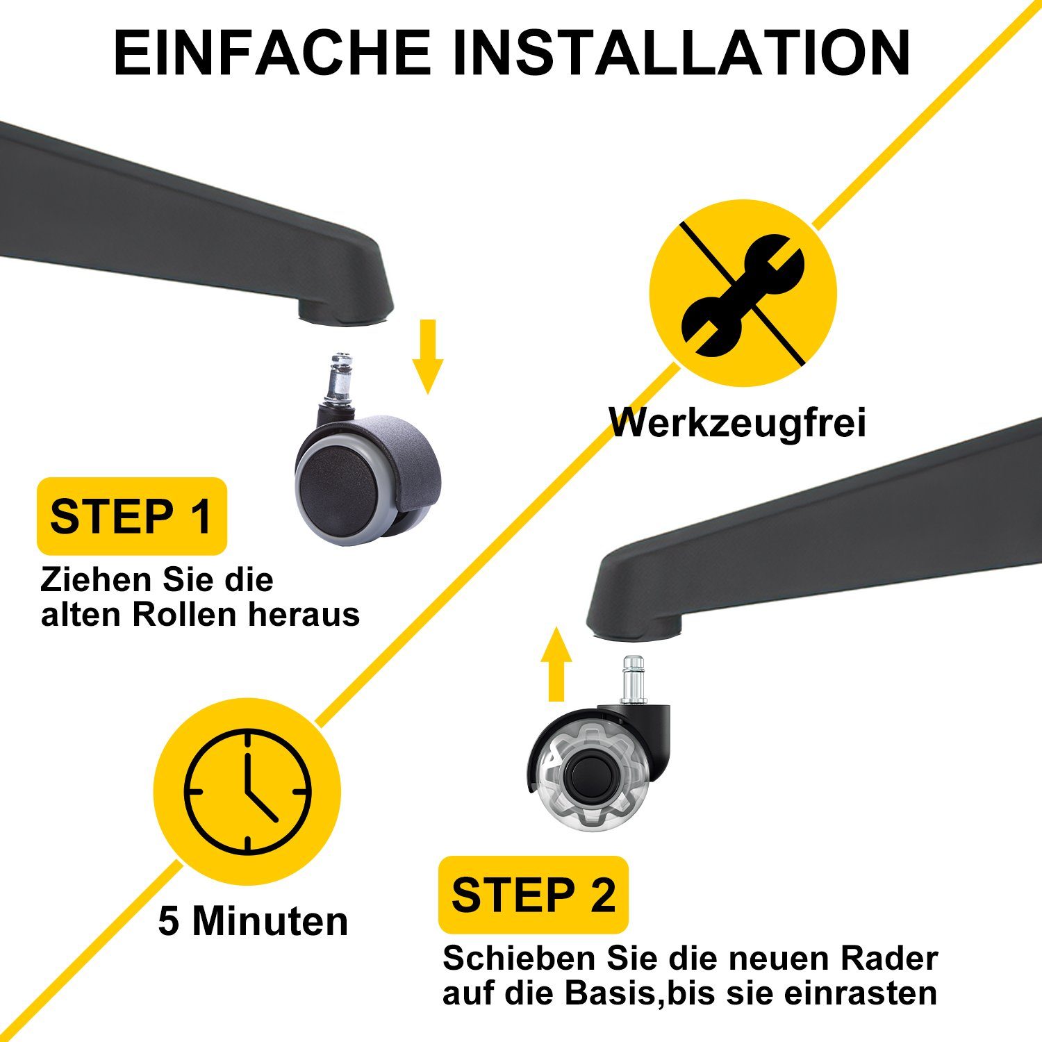 TolleTour Stuhlrolle 10 Bürostuhlrollen HartbodenRollen für Bürostuhl-leise Bürostuhlrollen, (10-St)