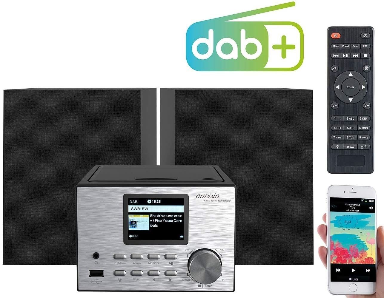 auvisio IRS-500.mini Micro-Stereoanlage mit Webradio, DAB+, FM, CD, USB, Stereoanlage (Digitalradio (DAB), FM, 30 W, Bluetooth 2.1 System mit FM/DAB+, CD-Player)