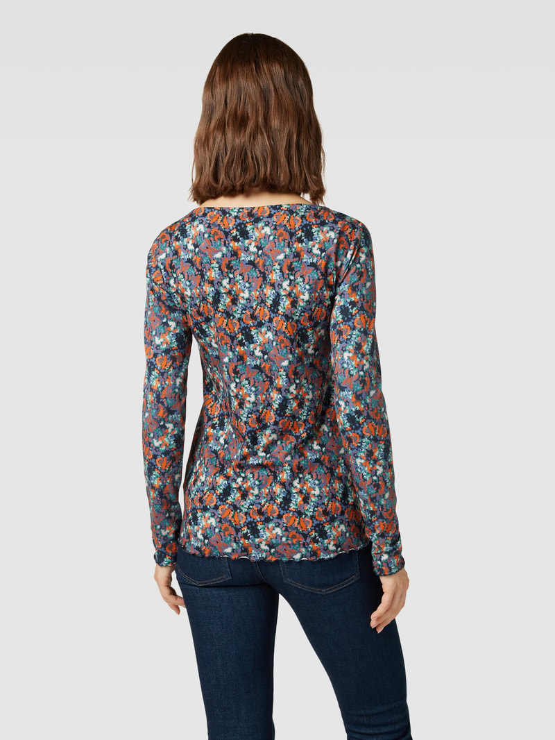 Longsleeve mit Wellensaum und Allover-Muster in marineblau