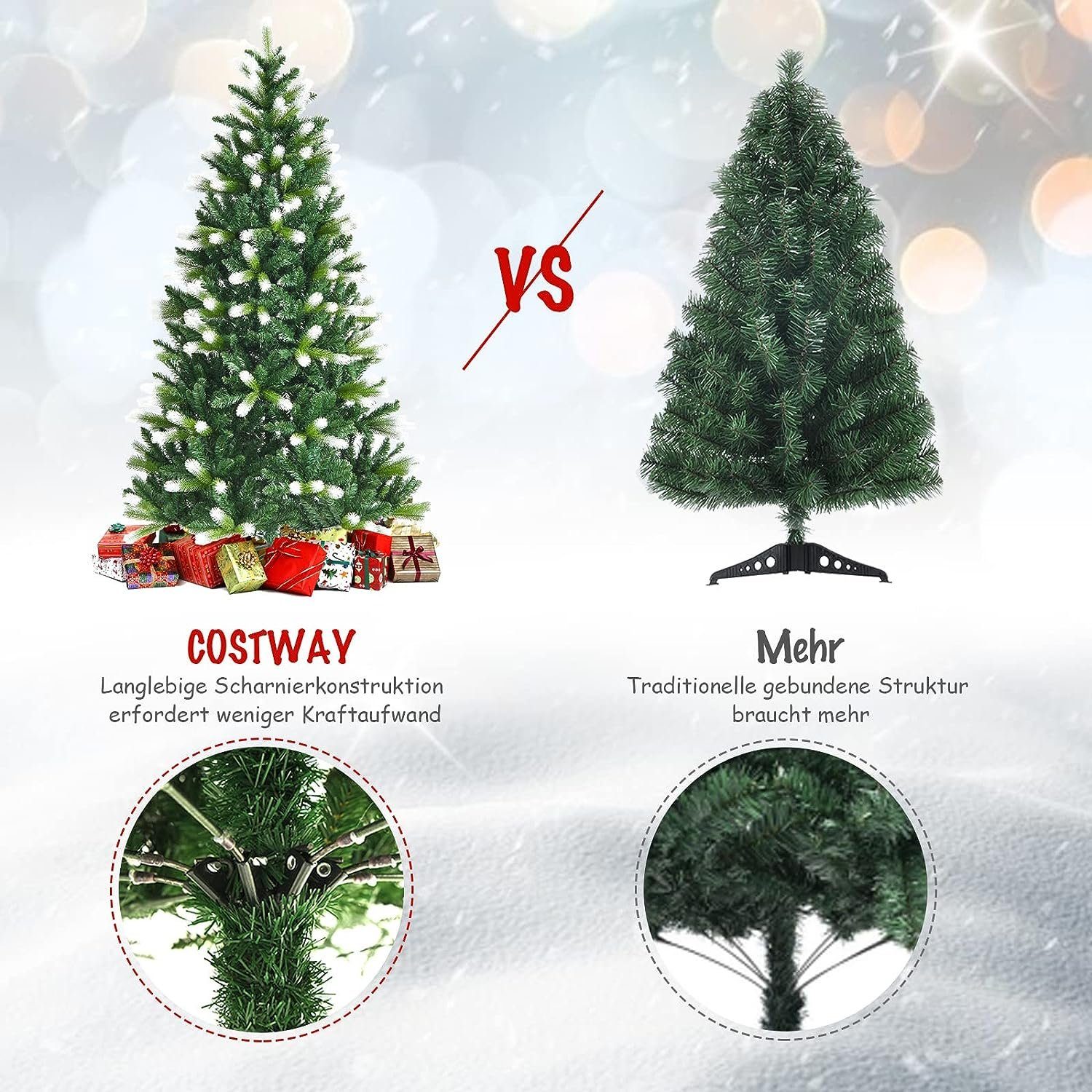 KOMFOTTEU Künstlicher Weihnachtsbaum Tannenbaum, 180cm