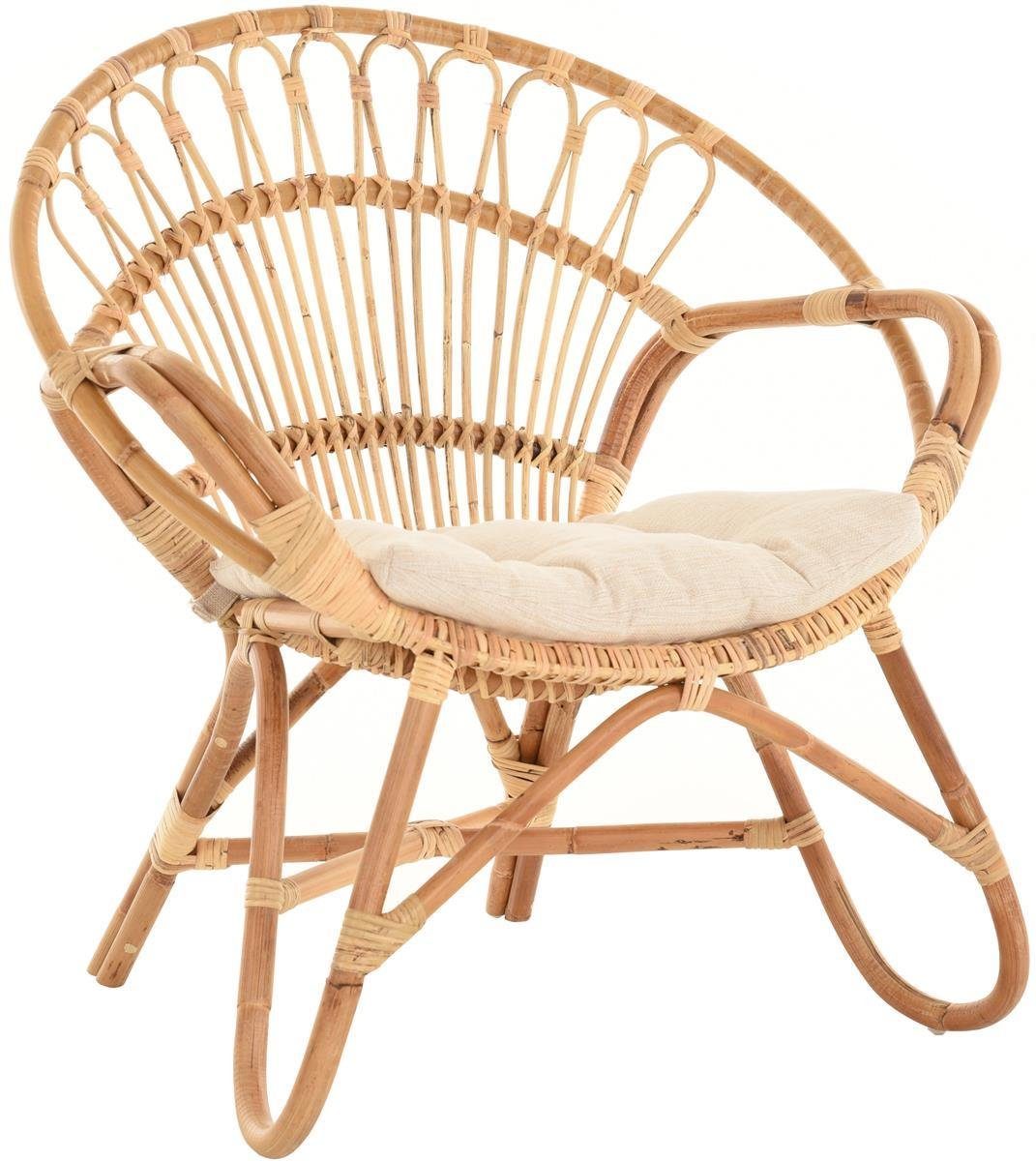 Krines Home Rattanstuhl Set/2 Korbsessel mediterran Lounge Rattansessel Natur Rattan (Tropic), Korbstuhl mit Armlehnen Wintergarten