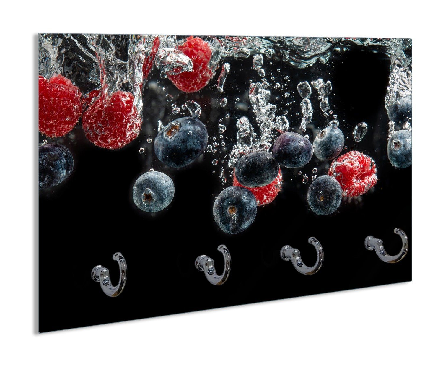 Wallario Schlüsselbrett Waldfrüchte im Wasser, (inkl. Aufhängeset), 30x20cm, aus ESG-Sicherheitsglas