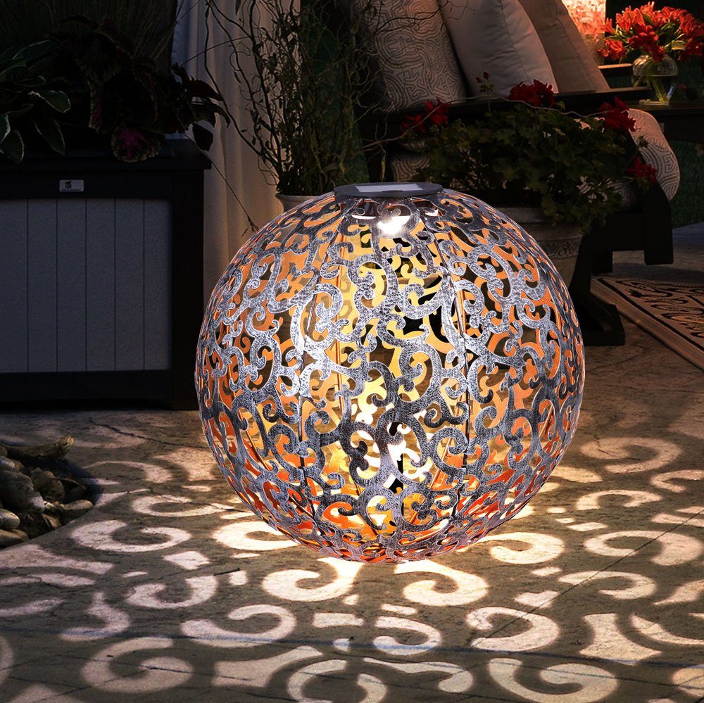 etc-shop Gartenleuchte, LED-Leuchtmittel fest verbaut, Warmweiß, Solarleuchte orientalisch Kugel Solar Kugellampe Erdspieß