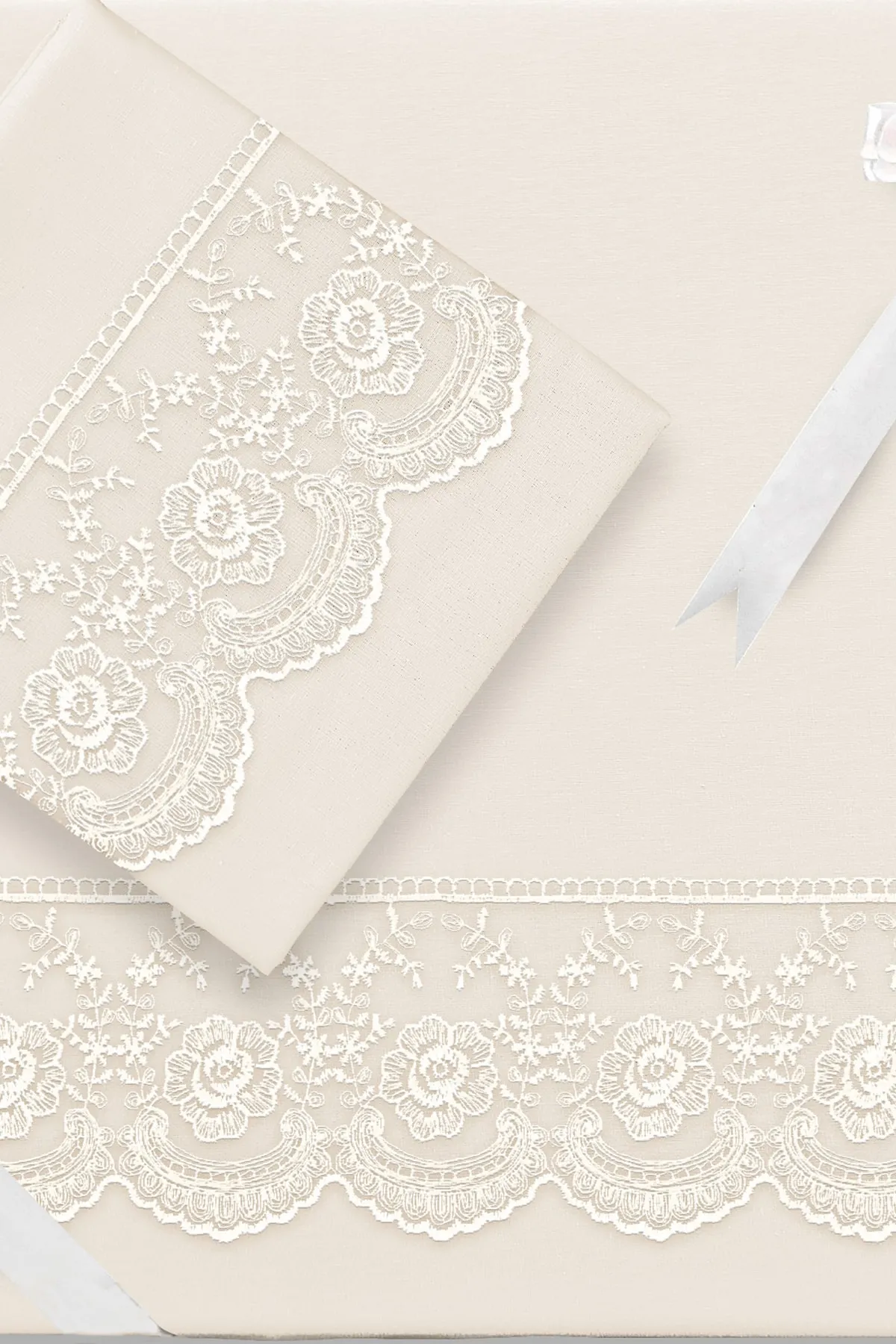Çeyiz Diyarı  French Lace Kure Dowry Bettbezug-Set, Creme