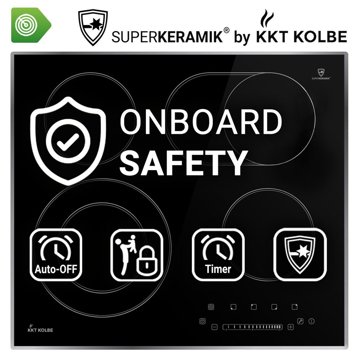 KKT KOLBE Elektro-Kochfeld KFS59ED, 59cm / Autark / 15 Stufen / 4 Zonen / Zweifach-Zone / Touch-Slider