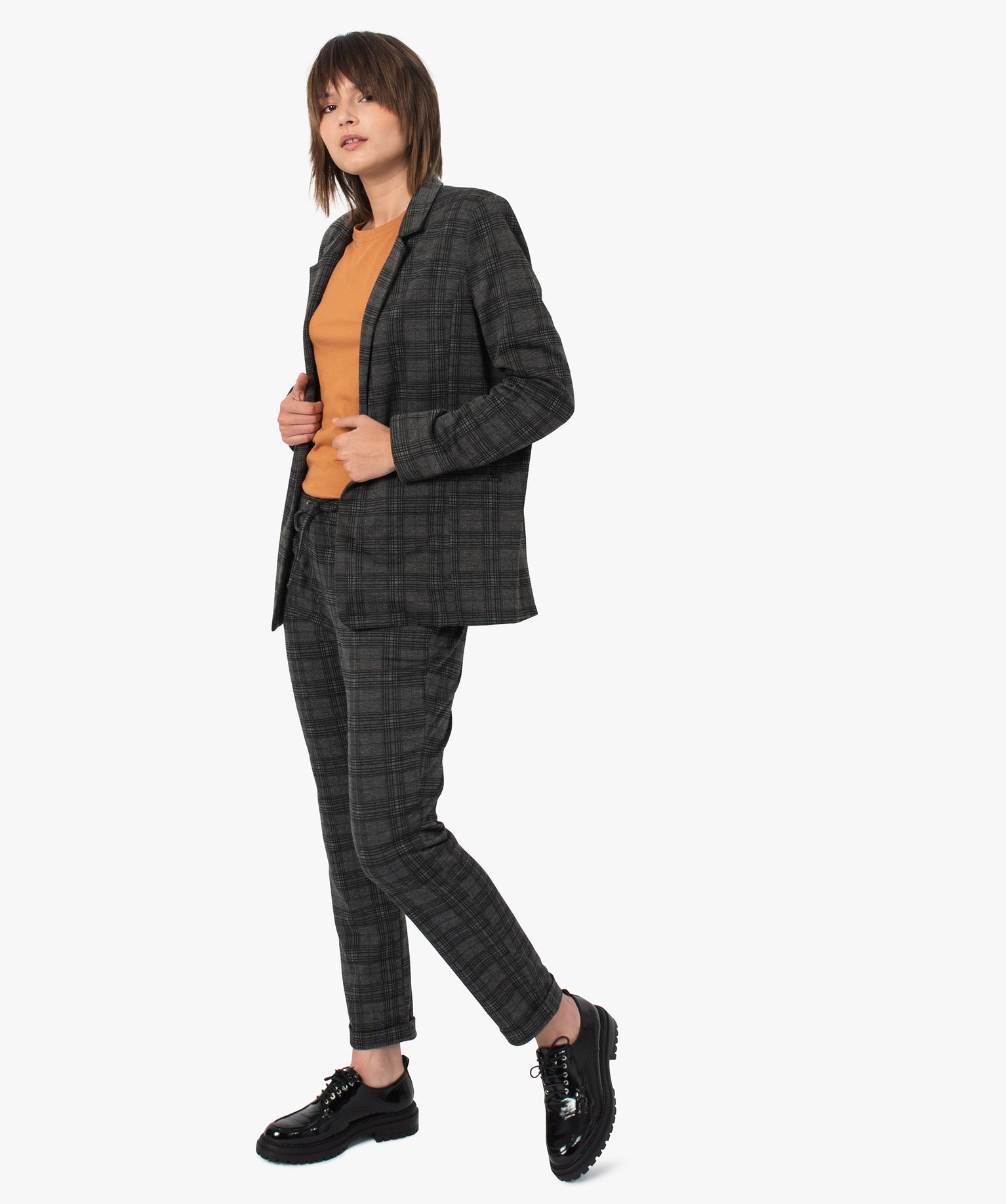 Veste femme à carreaux et col tailleur | GEMO