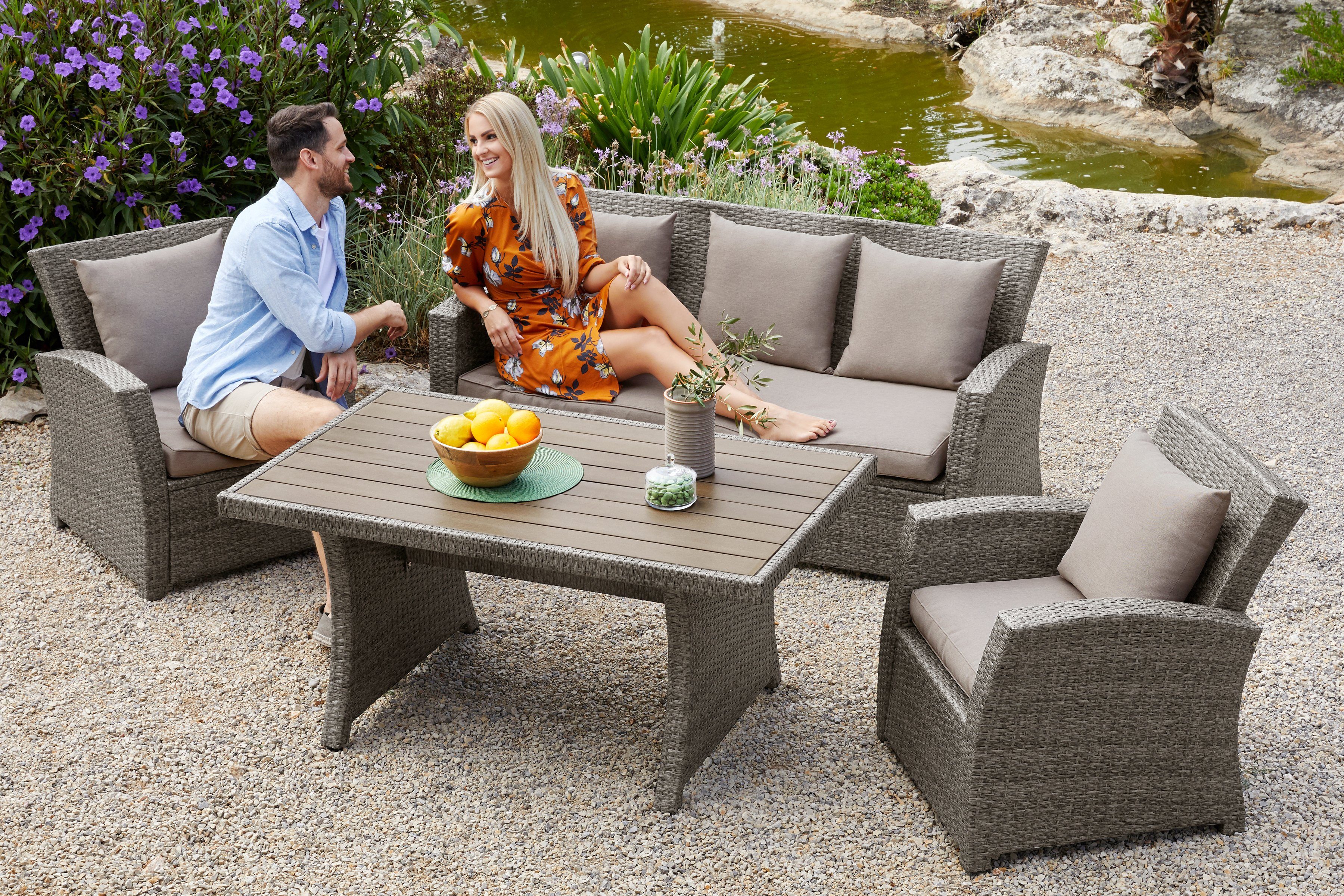 KONIFERA Gartenlounge-Set Siros, (12-tlg), 3-er Sofa, 2 Sessel, Tisch 135x82 cm, Polyrattan