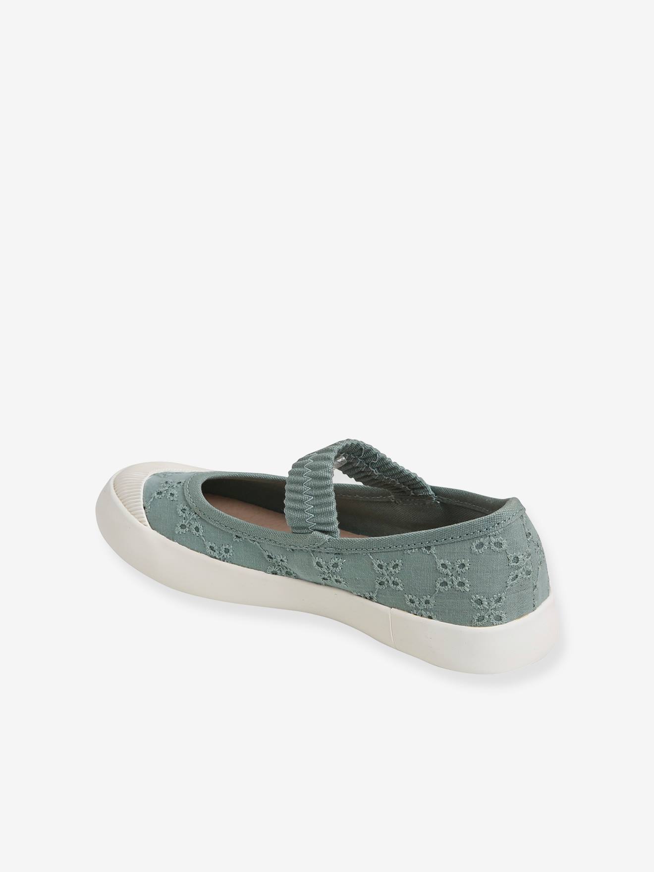 Vertbaudet Mädchen Stoff-Ballerinas, Gummizug - weiß